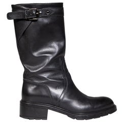 Hogan Schwarz Leder Mid Calf Low Heel Stiefel Größe IT 38