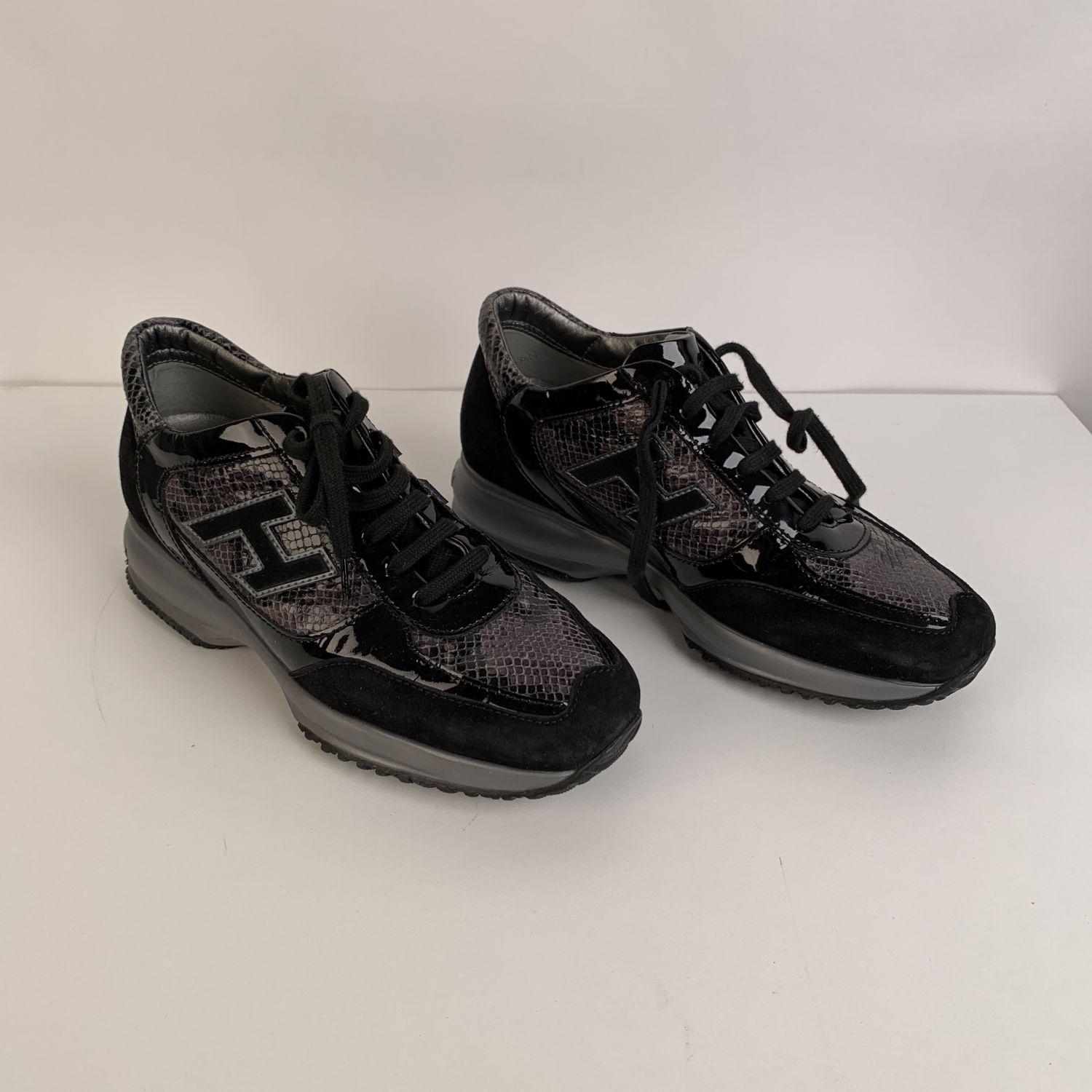 Hogan Black Suede Interactive H Flock Sneakers Shoes Size 37 In Excellent Condition In Rome, Rome