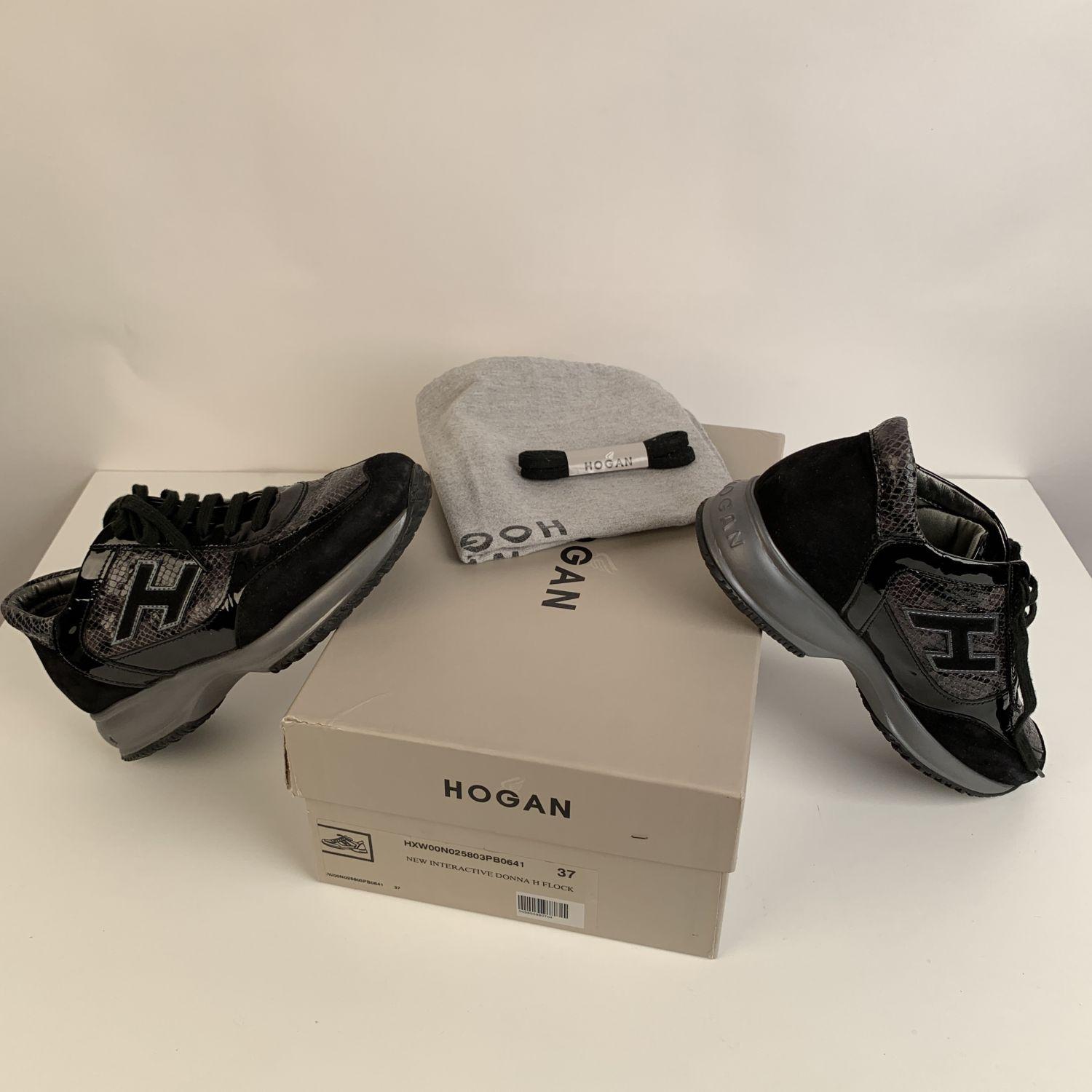 Hogan Black Suede Interactive H Flock Sneakers Shoes Size 37 5