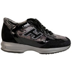 Hogan Black Suede Interactive H Flock Sneakers Shoes Size 37