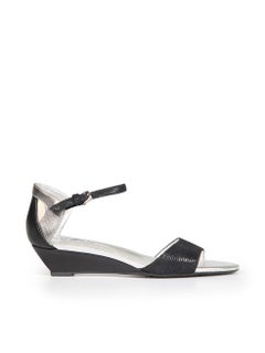 Hogan Black Suede Lizard Embossed Strap Sandals Size IT 37