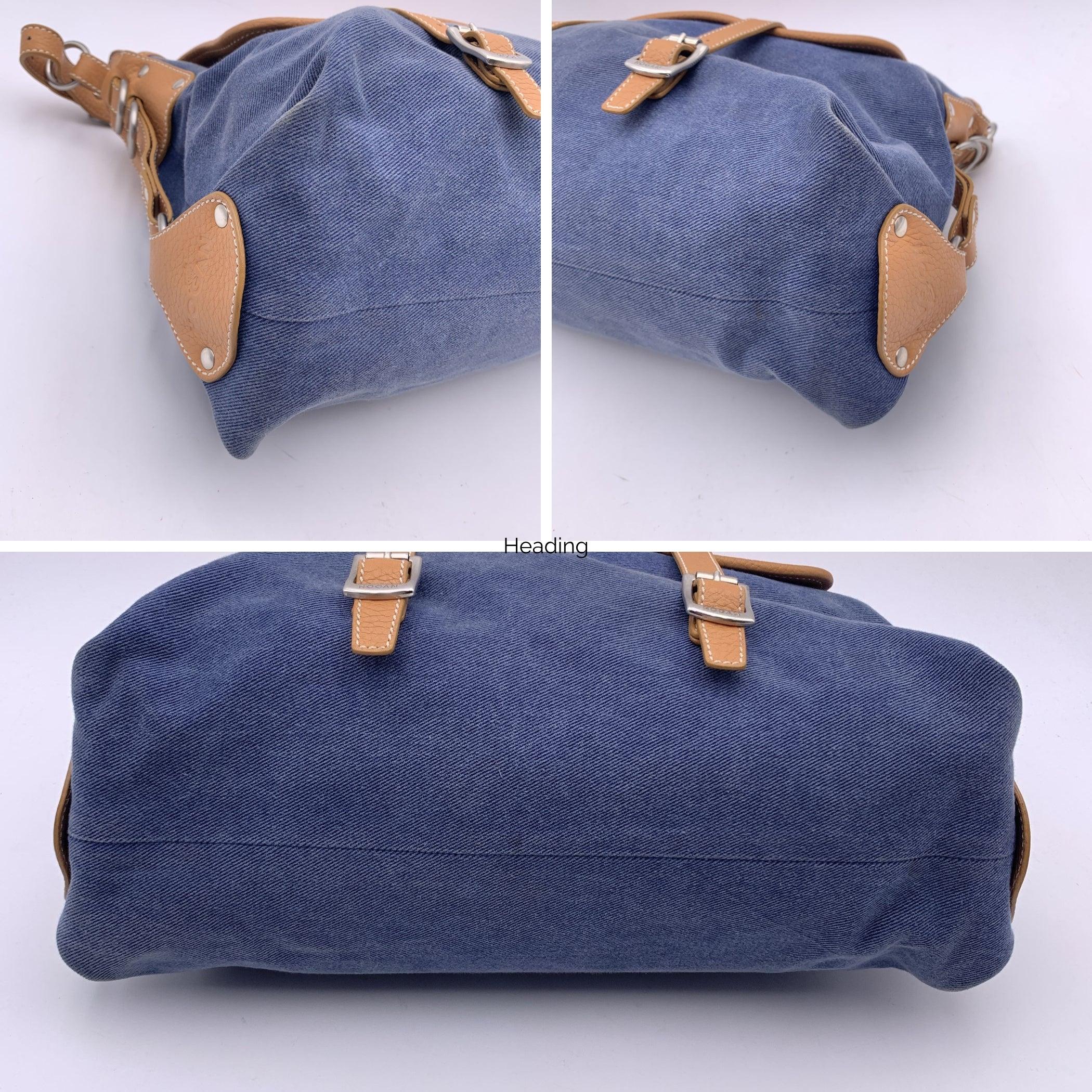 Hogan Blue Denim and Beige Leather Flap Shoulder Bag Tote In Good Condition In Rome, Rome