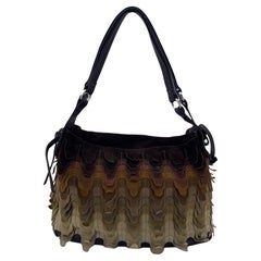 Hogan Brown and Beige Tiered Suede Shoulder Bag Tote