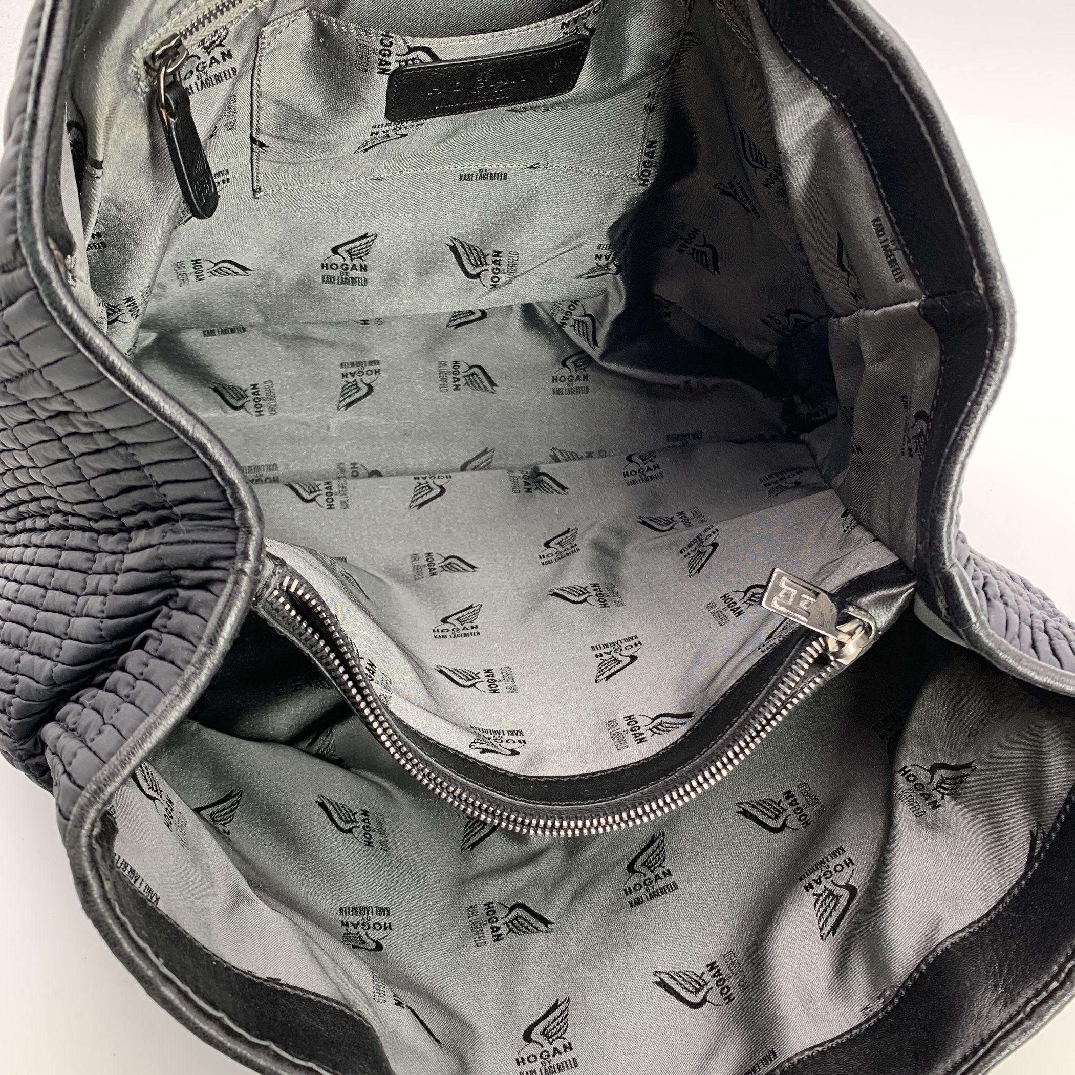 Hogan by Karl Lagerfeld Black Nylon Kushion Shoulder Bag Tote For Sale 1