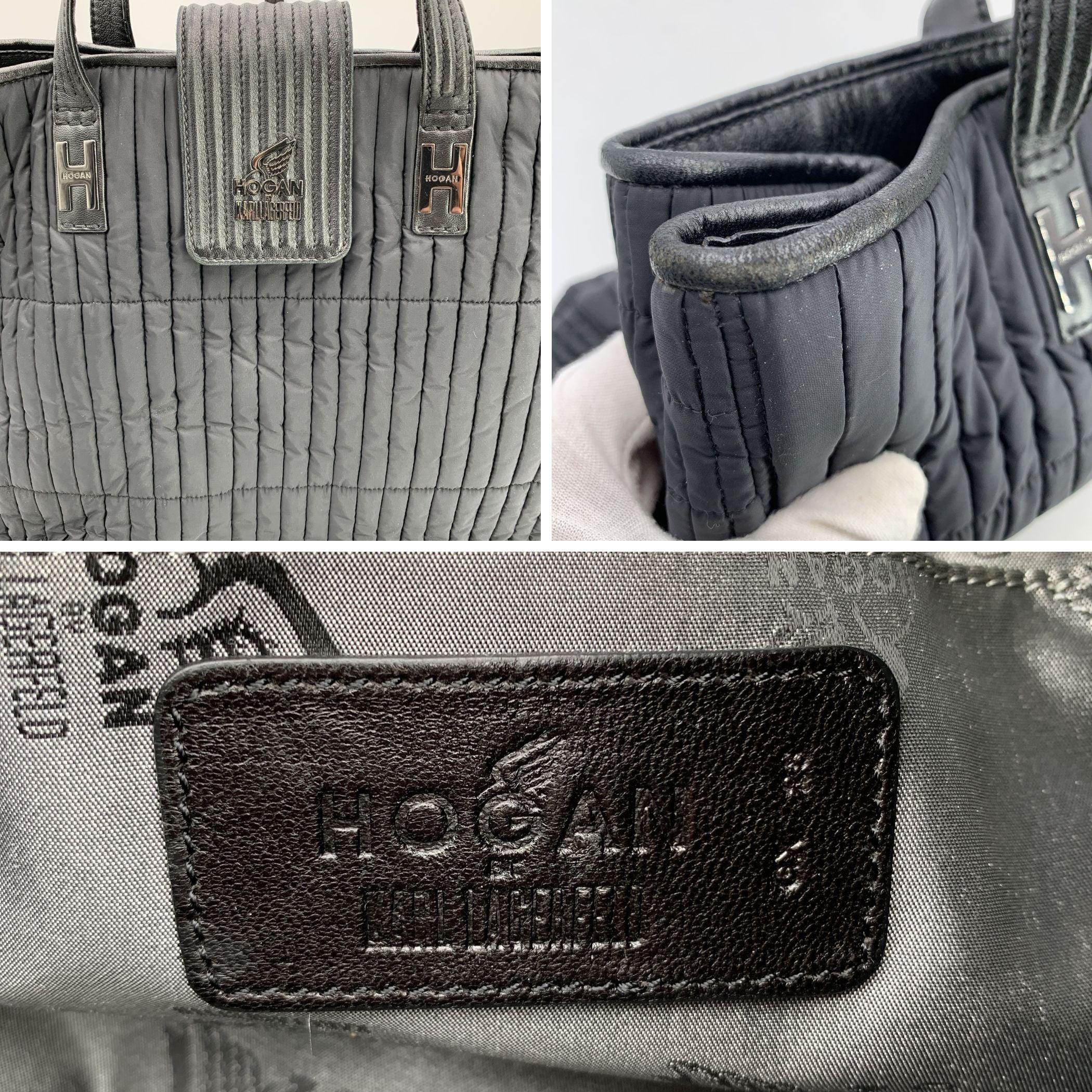 Hogan by Karl Lagerfeld Black Nylon Kushion Shoulder Bag Tote For Sale 2