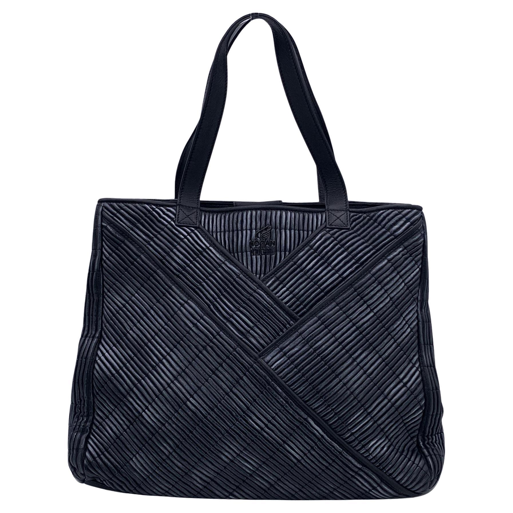 Hogan by Karl Lagerfeld Black Textured Leather Shoulder Bag Tote For Sale