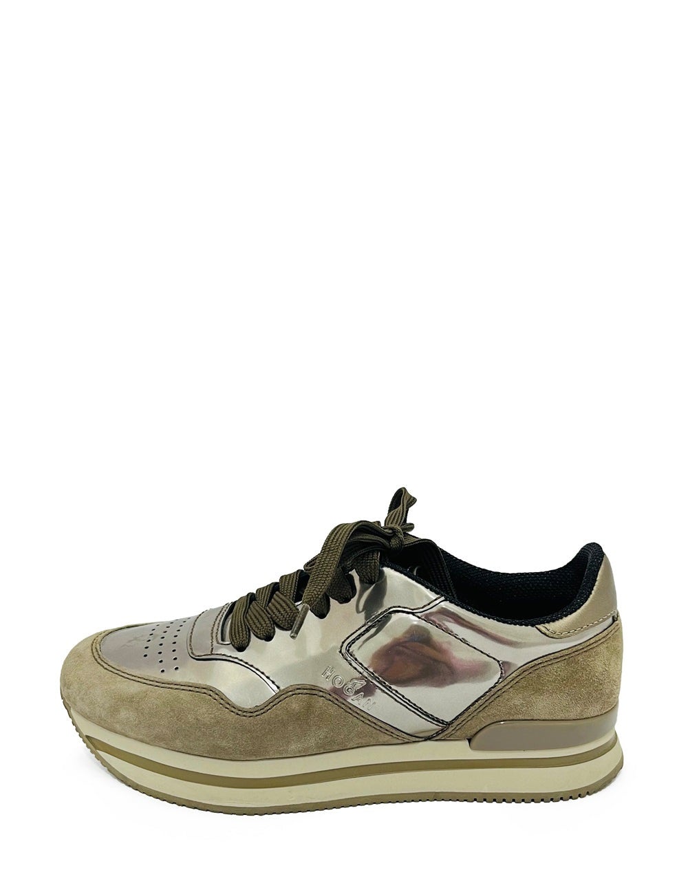 Hogan EU 37 Grey Metallic Patent Leather Sneakers For Sale at 1stDibs