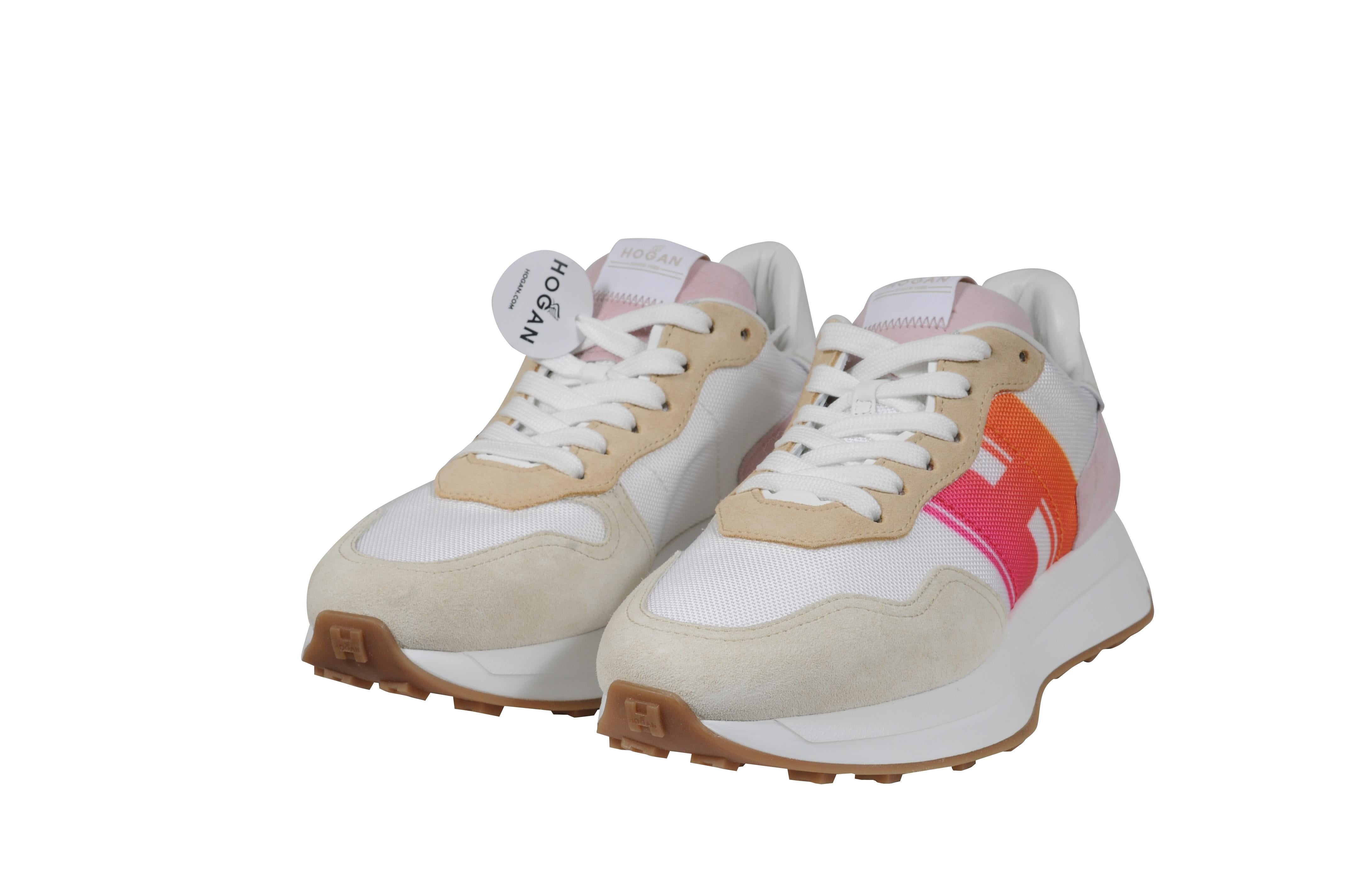 Grigio Hogan H641 Low Top Sneakers US9 EU39 Tan Pink White Orange Trainers in vendita