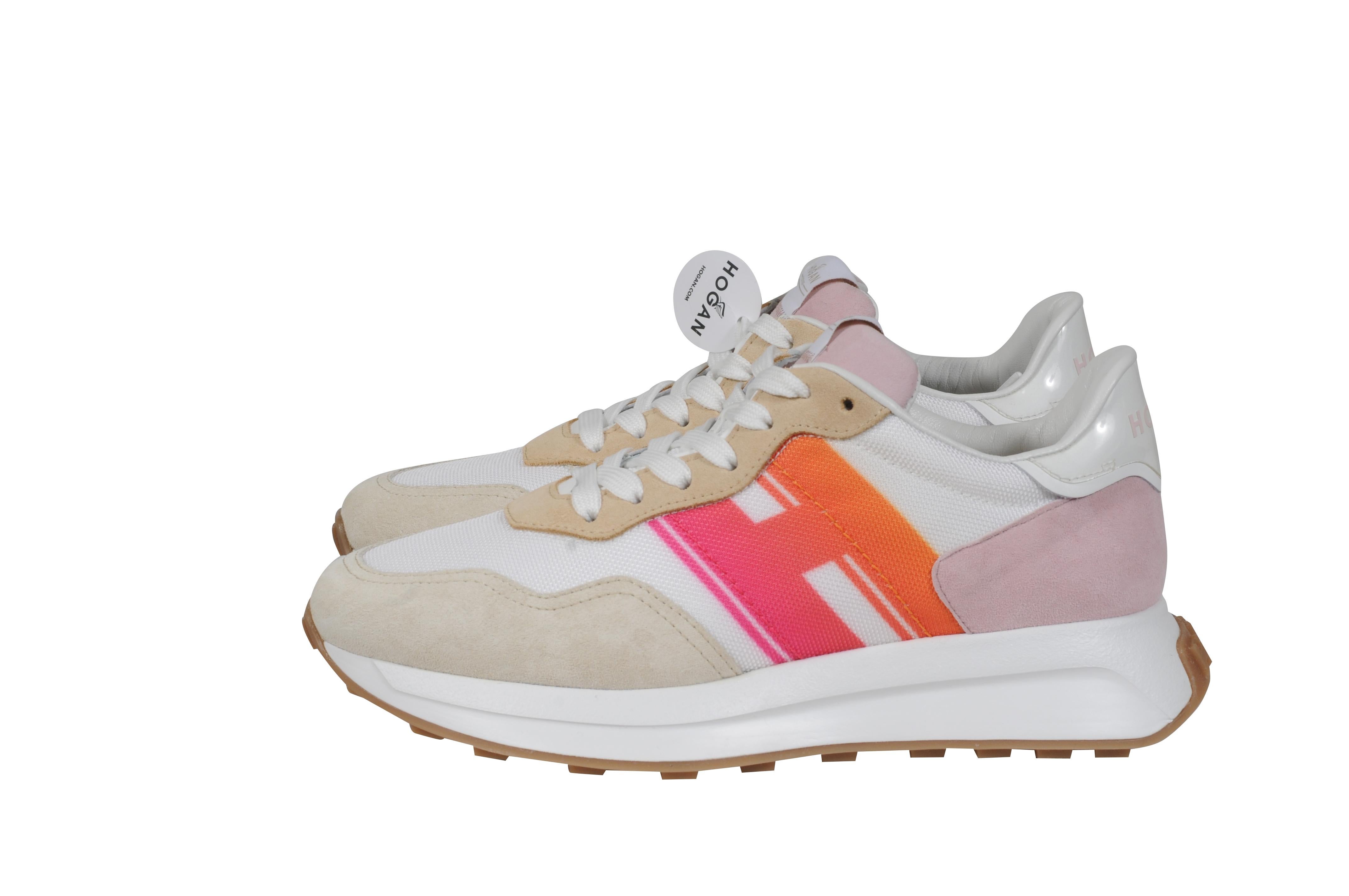Hogan H641 Low Top Sneakers US9 EU39 Tan Pink White Orange Trainers In condizioni Nuovo in vendita a North Miami, FL