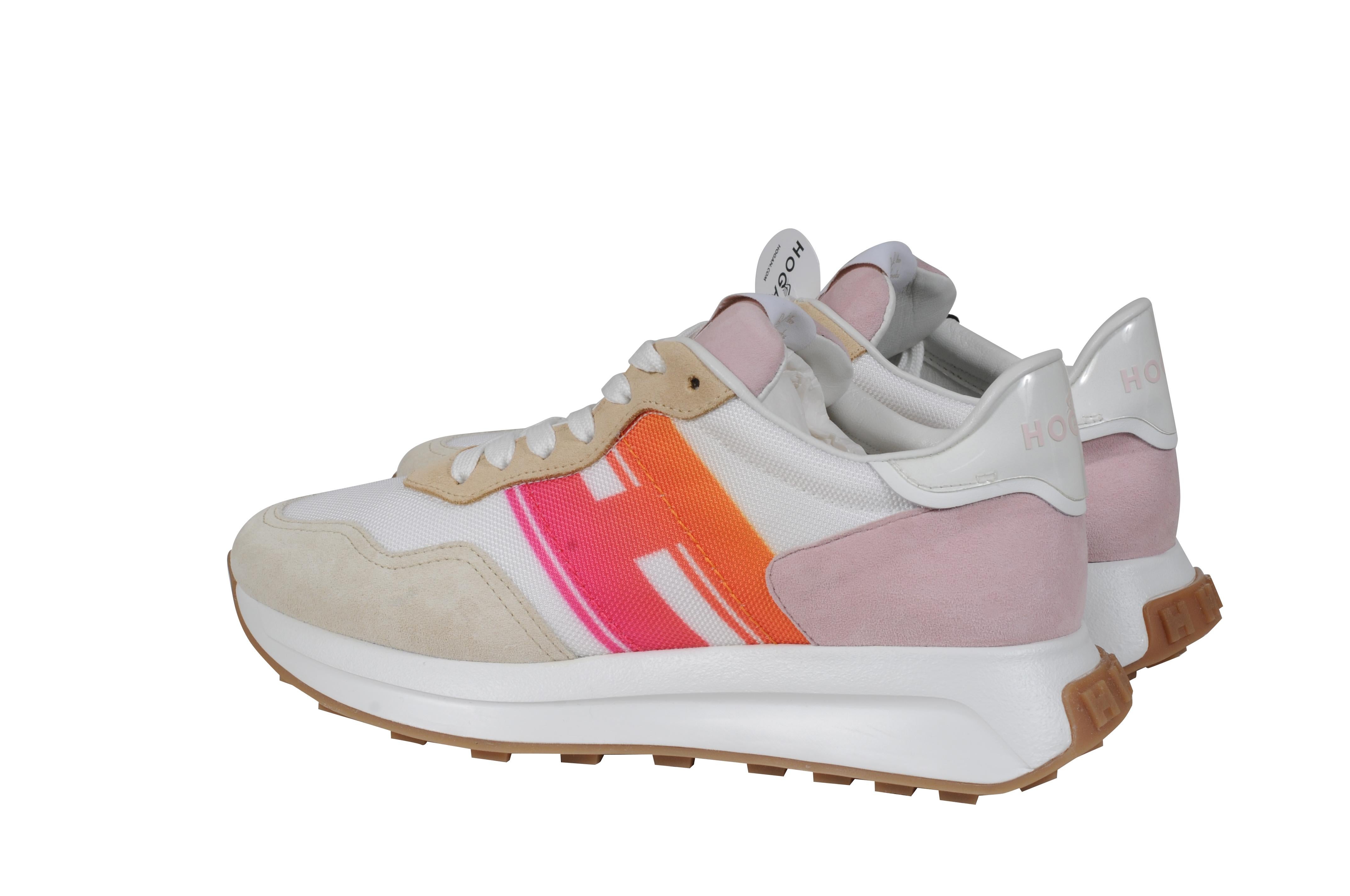 Donna Hogan H641 Low Top Sneakers US9 EU39 Tan Pink White Orange Trainers in vendita