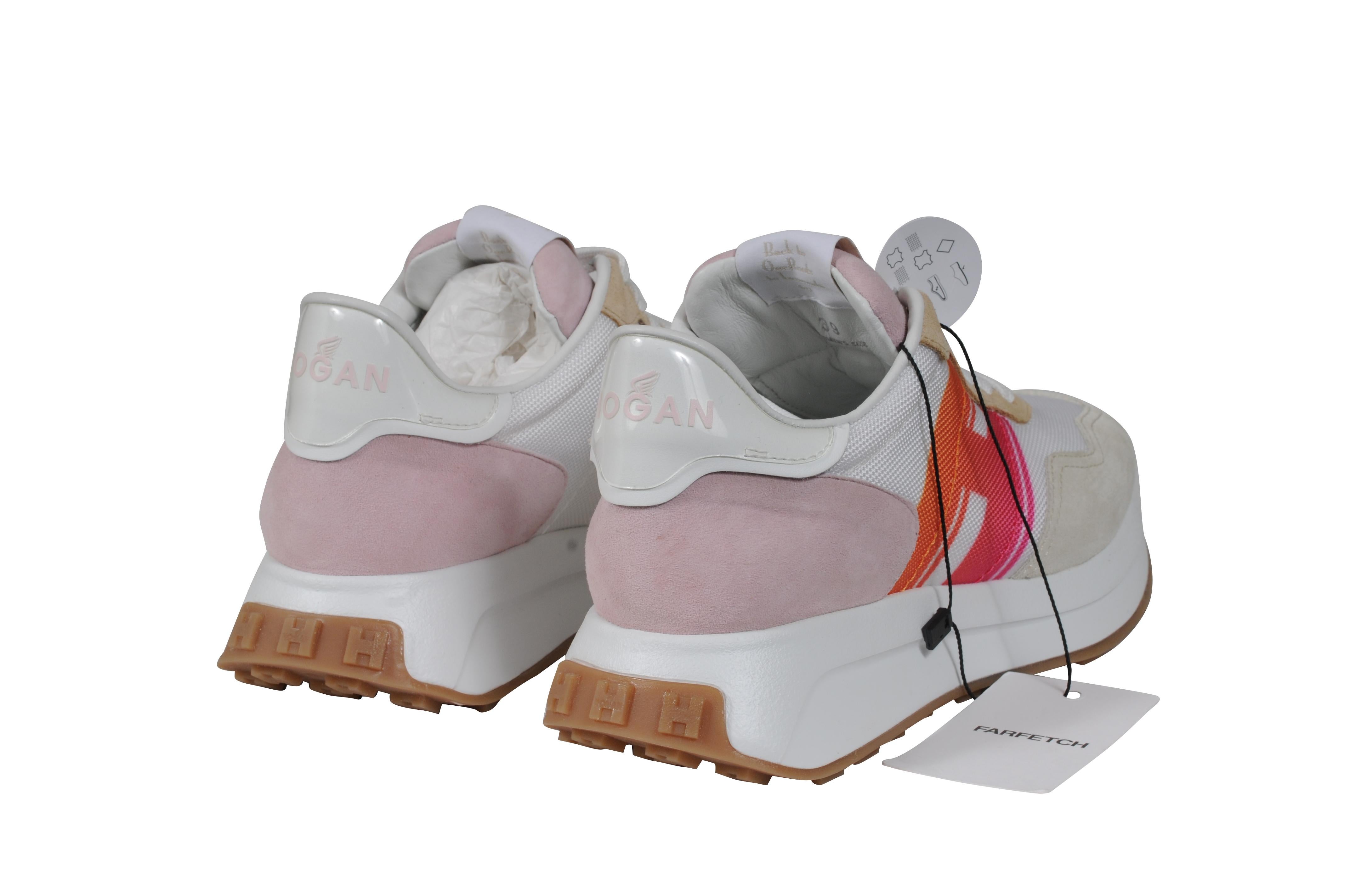 Hogan H641 Low Top Sneakers US9 EU39 Tan Pink White Orange Trainers in vendita 2
