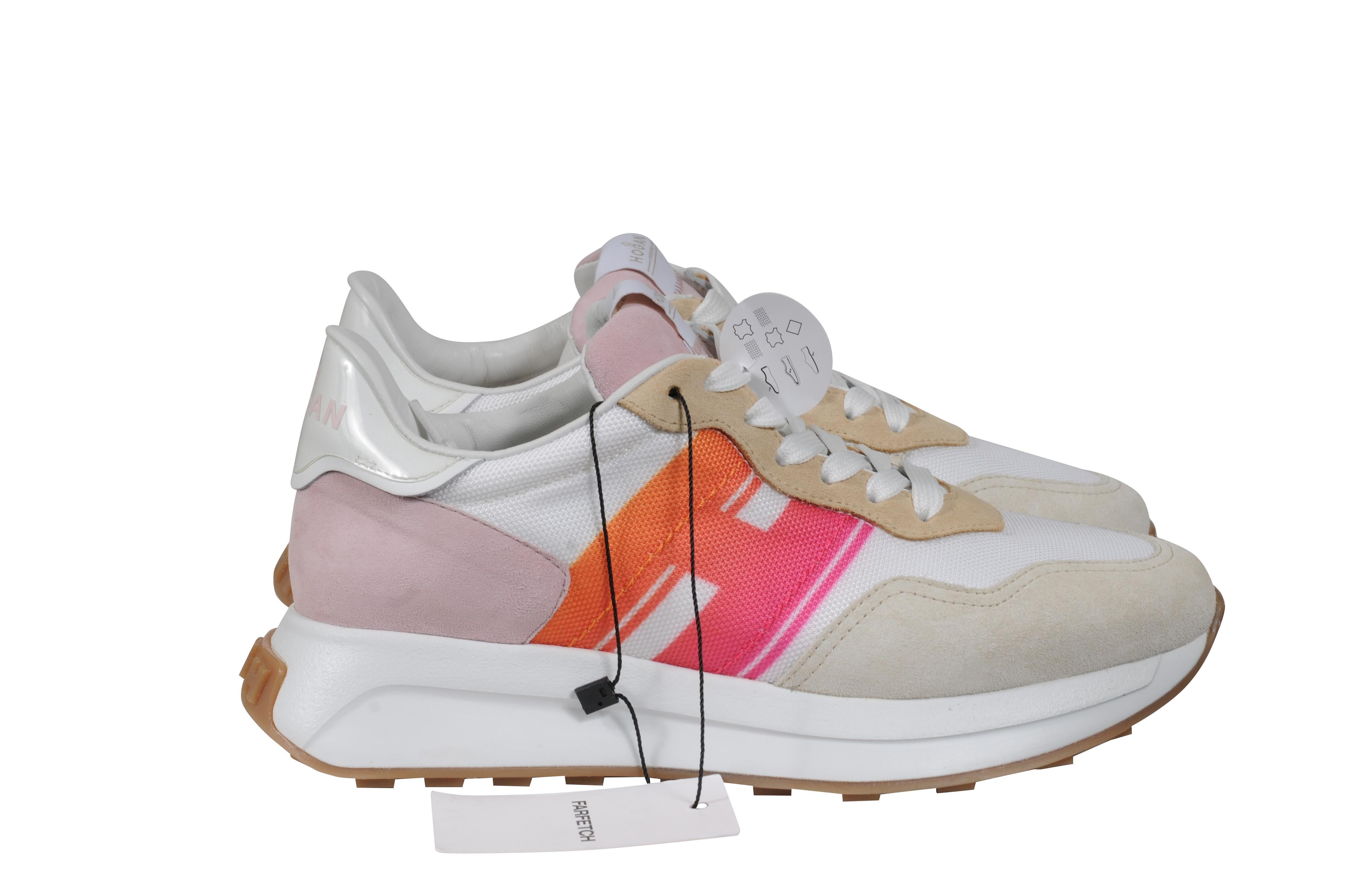Hogan H641 Low Top Sneakers US9 EU39 Tan Pink White Orange Trainers in vendita 3