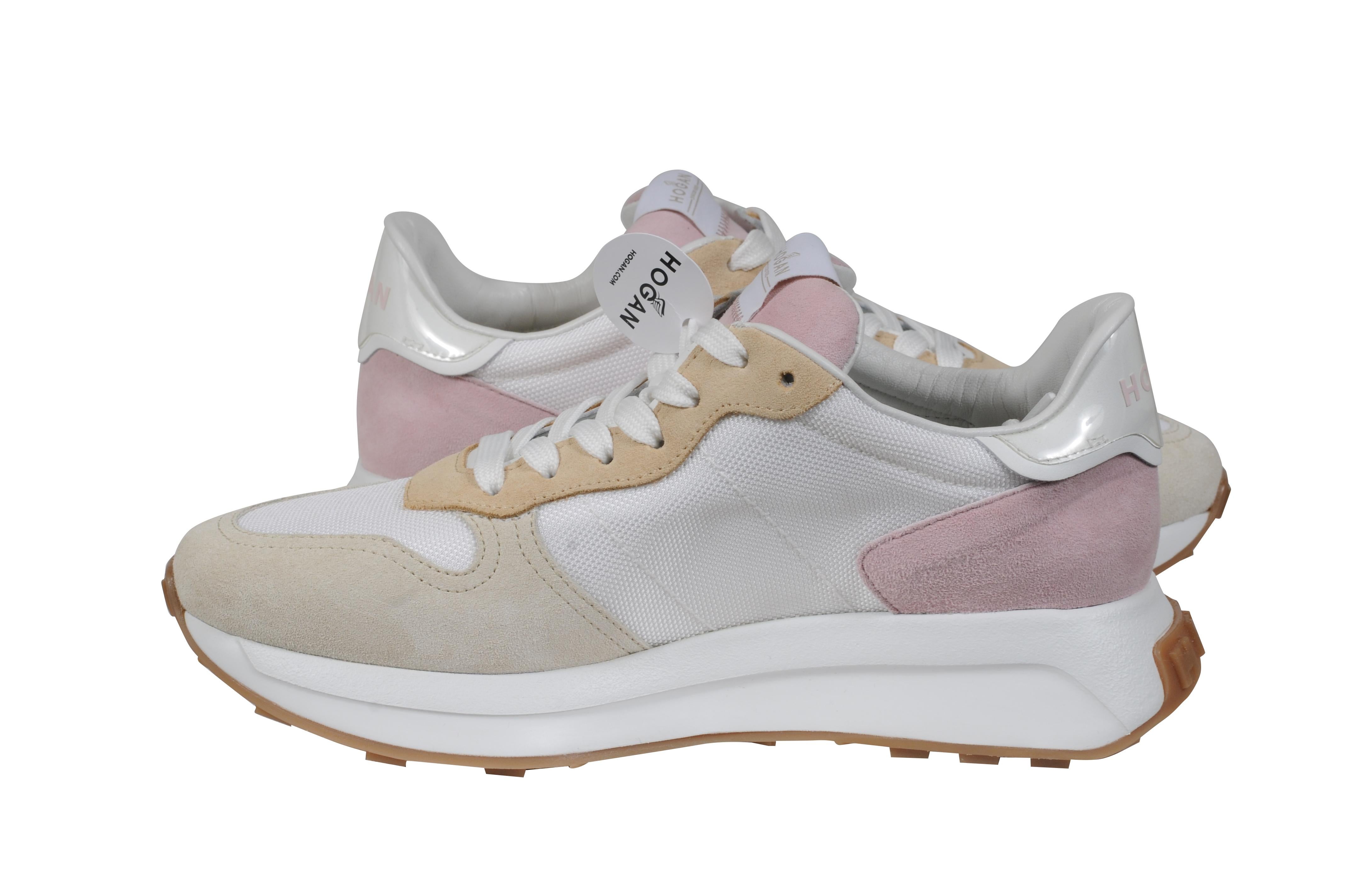 Hogan H641 Low Top Sneakers US9 EU39 Tan Pink White Orange Trainers in vendita 4