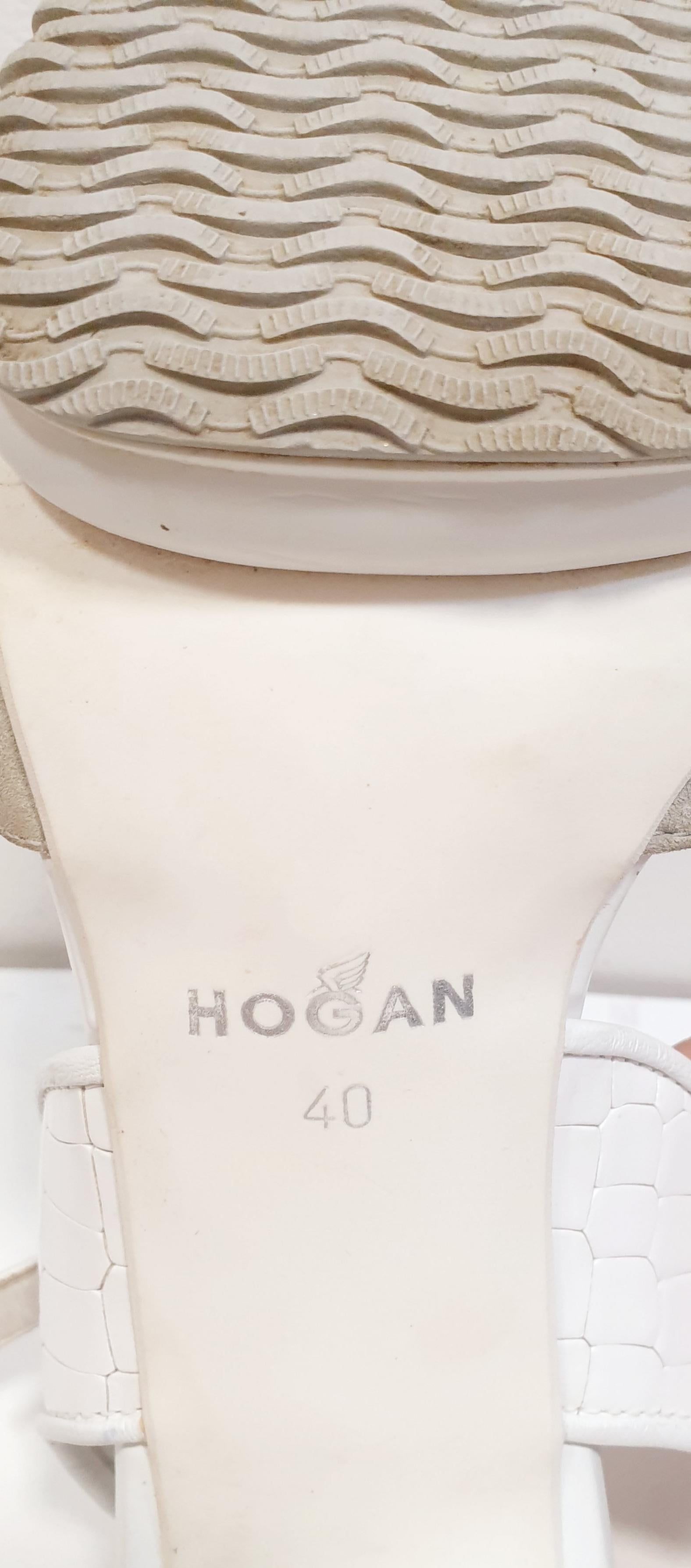 Hogan - Sandales blanches en cuir et daim en vente 2