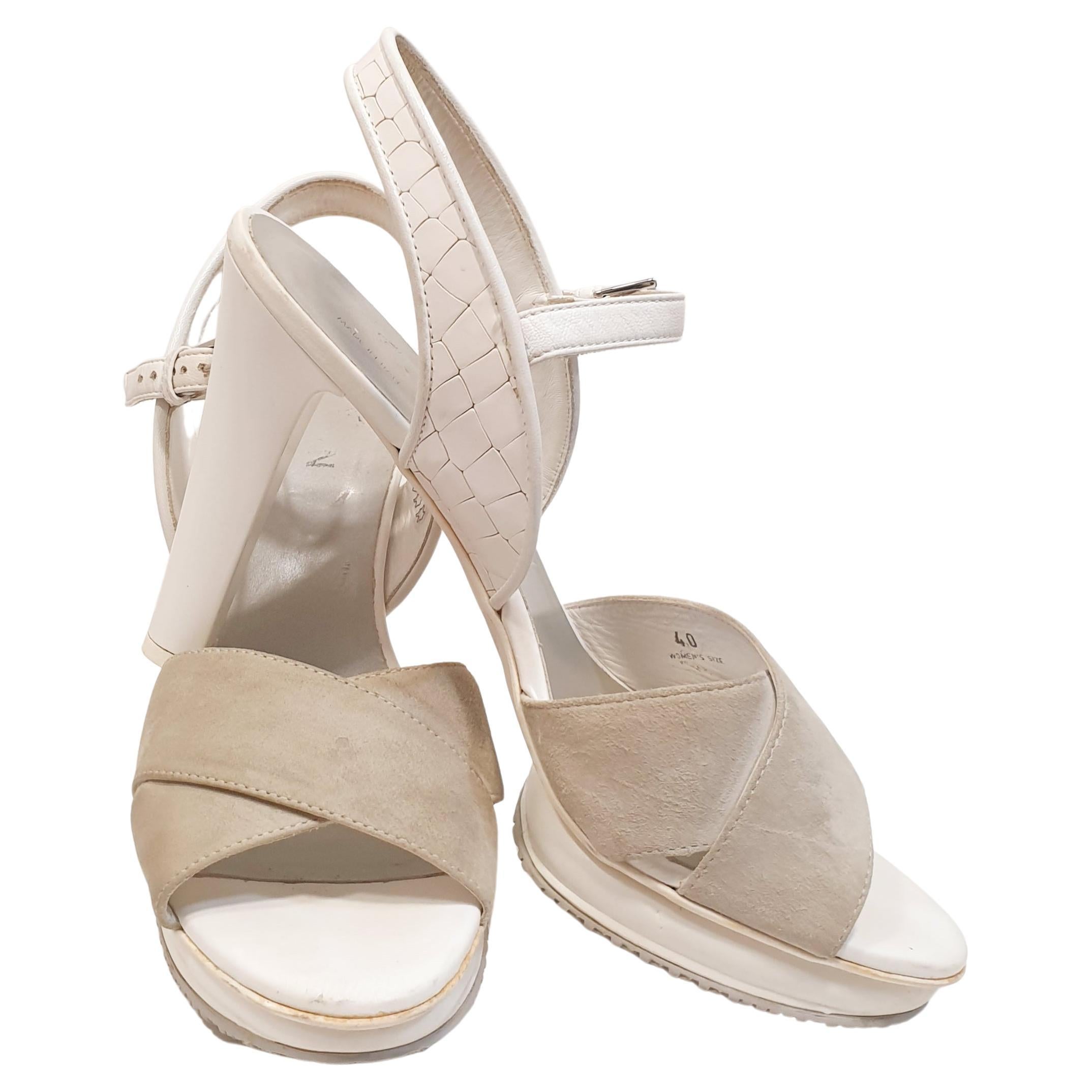 Hogan Leather and Suede White Sandals