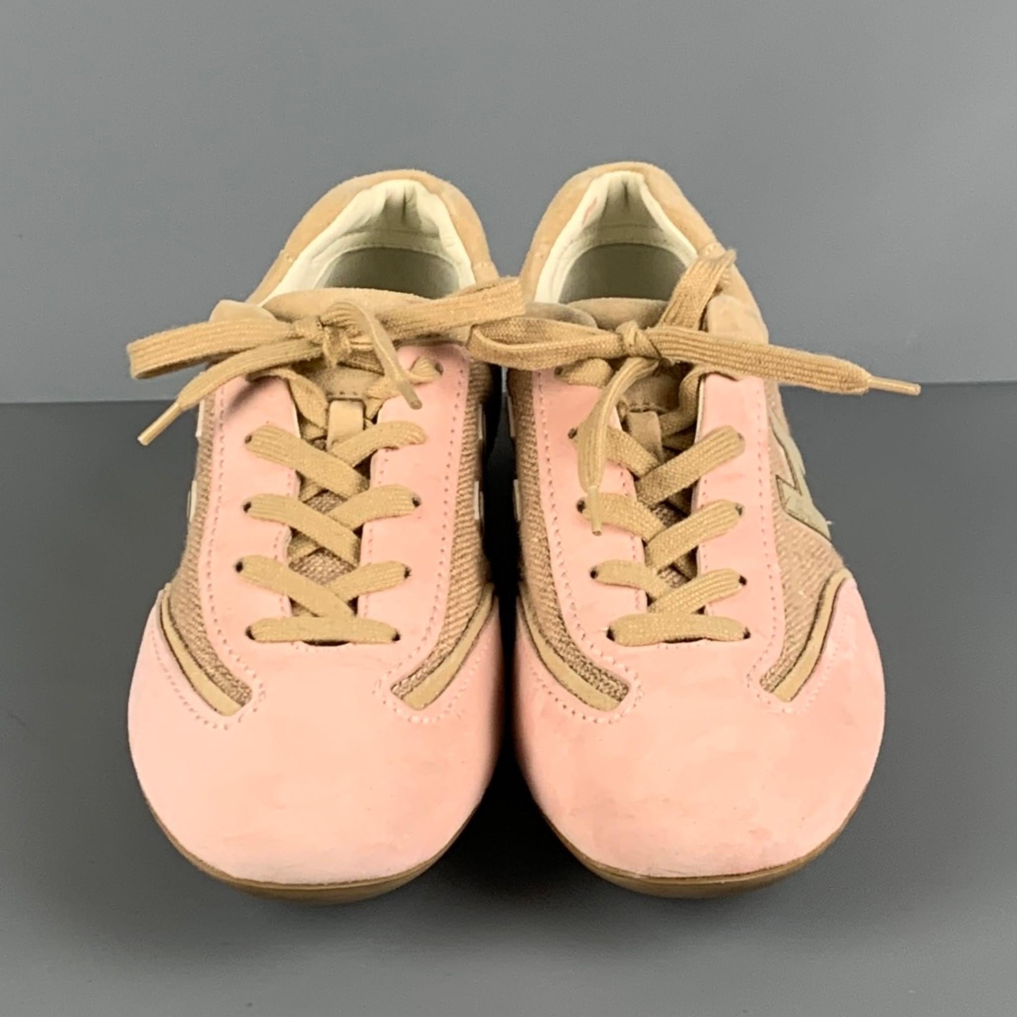 HOGAN OLYMPIA Size 8 Pink & Beige Suede Low Top Sneakers In Good Condition In San Francisco, CA