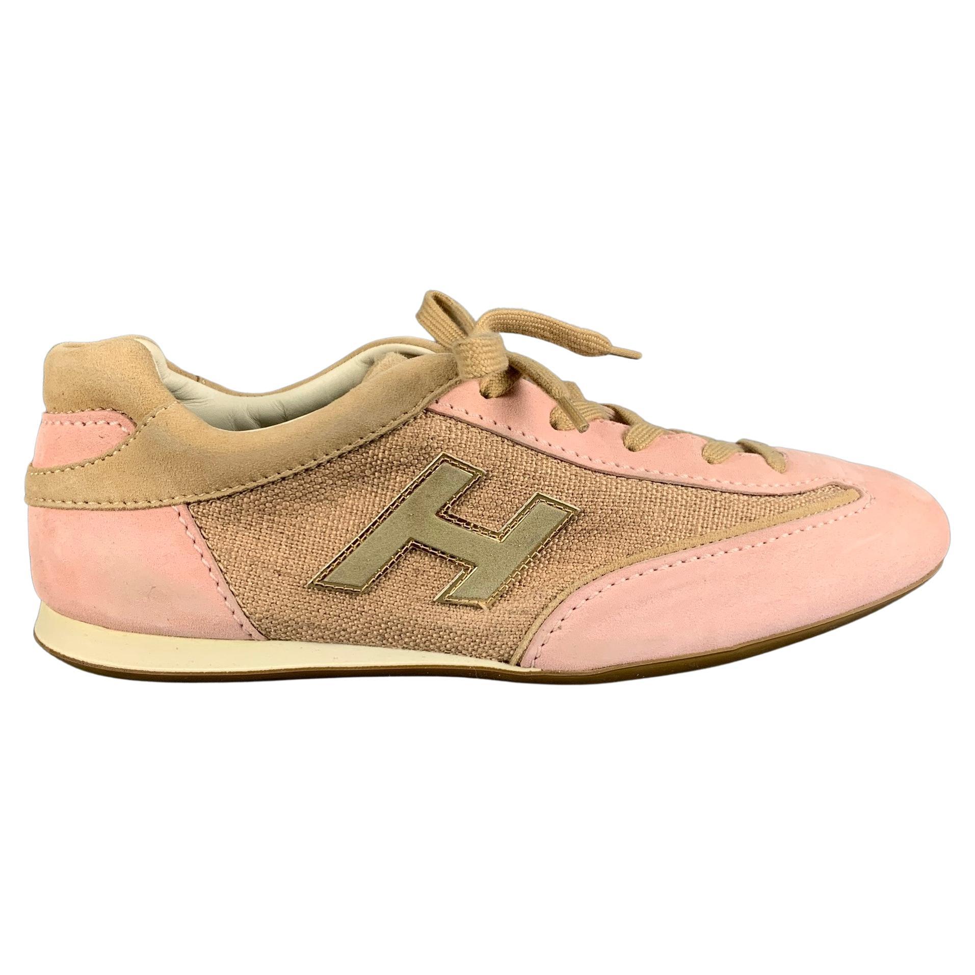 HOGAN OLYMPIA Size 8 Pink & Beige Suede Low Top Sneakers