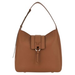 Hogan Pebble Grain Leather Shoulder Bag — Brown