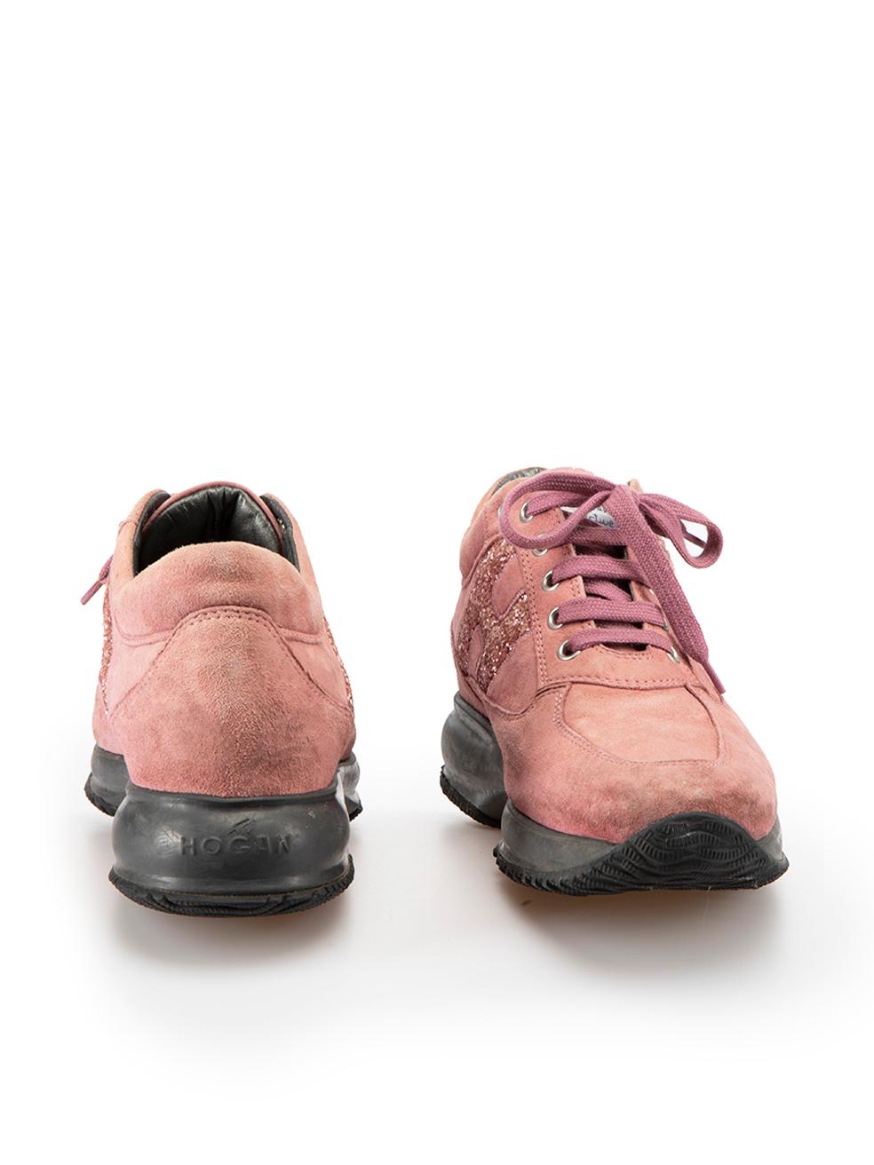 Marron HOGAN Daim Rose Interactive Glitter Trainers Size IT 37.5 en vente