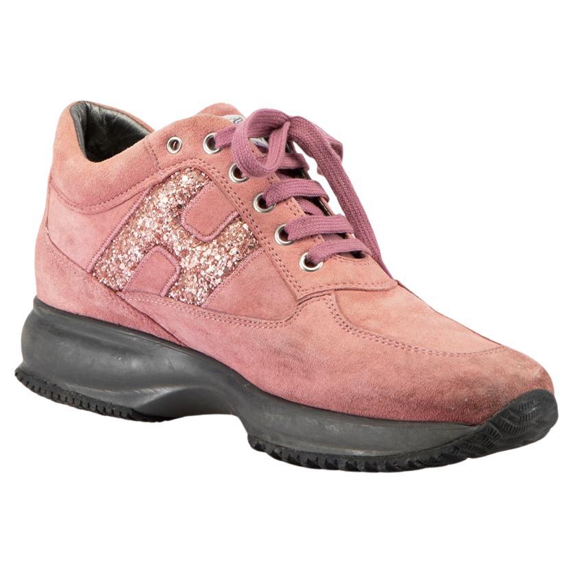 HOGAN Daim Rose Interactive Glitter Trainers Size IT 37.5 en vente