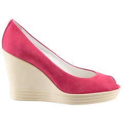 Hogan Pink Suede Peep Toe Wedges Talla IT 37.5