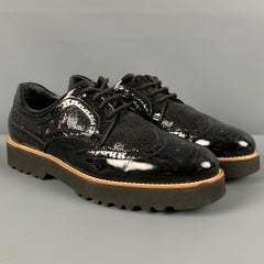 HOGAN Taille 7.5 Chaussures à lacets Wingtip en cuir verni perforé noir