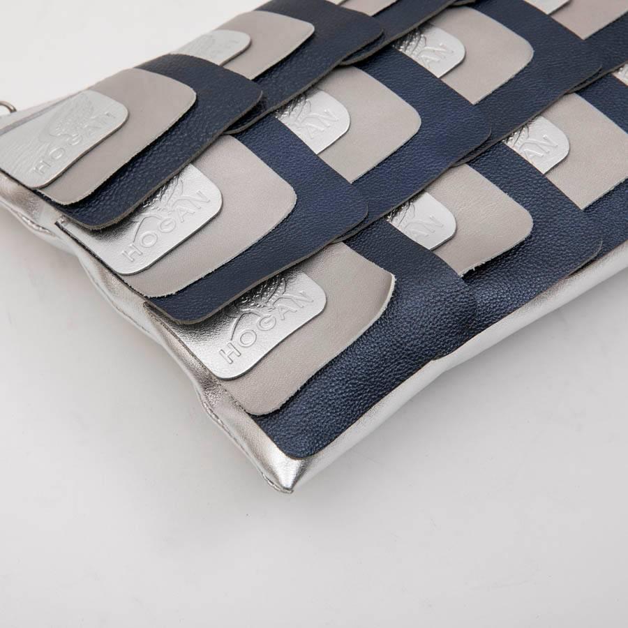 HOGAN Unisex Clutch designed by Karl Lagerfeld in Silver Leather In New Condition For Sale In Paris, FR