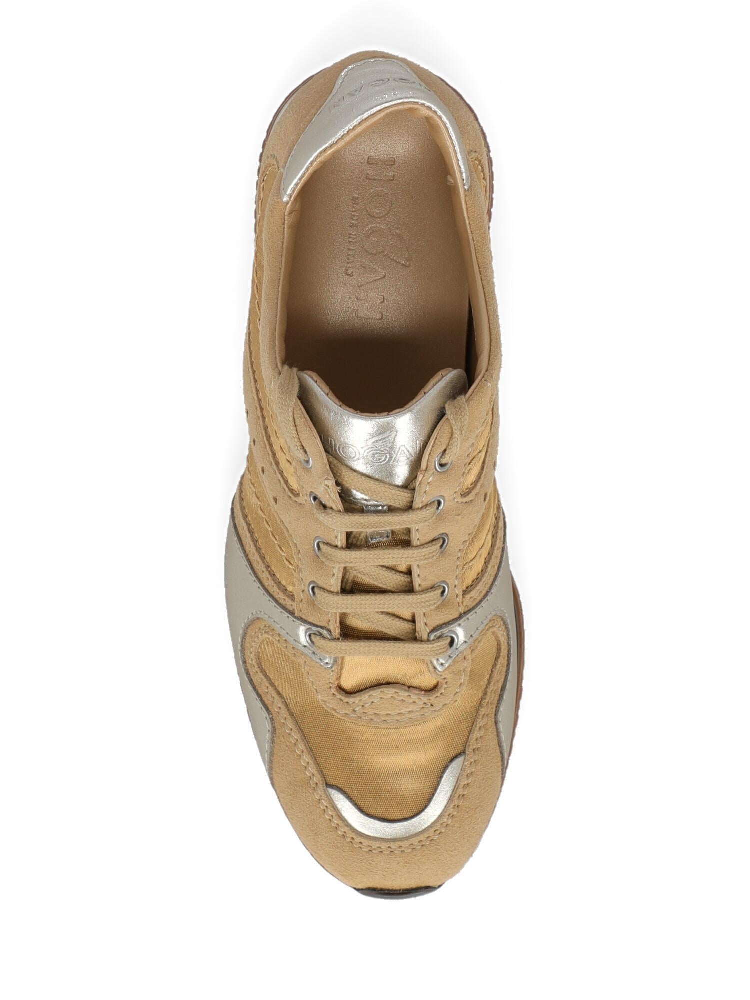 Brown Hogan Woman Sneakers Gold Leather IT 35.5 For Sale