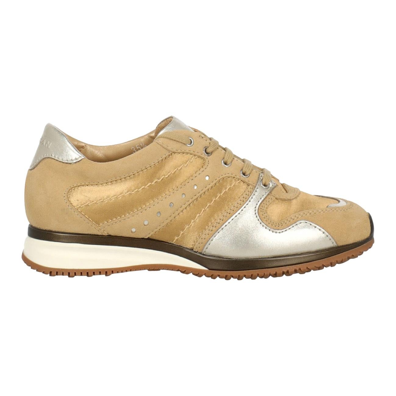 Hogan Woman Sneakers Gold Leather IT 35.5 For Sale