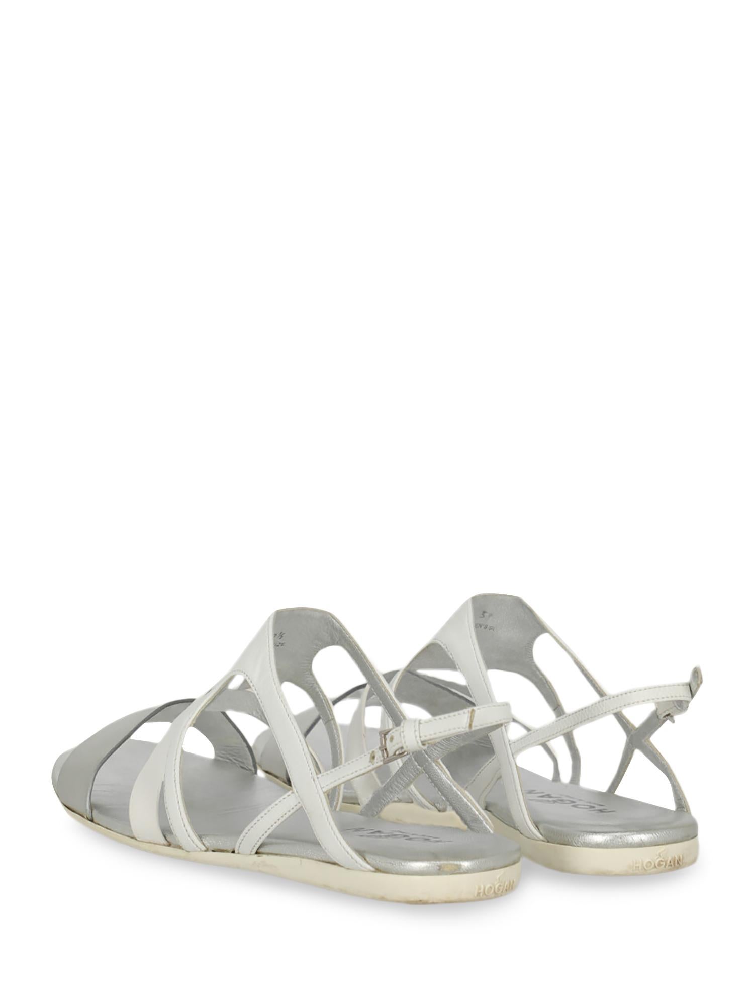 Gray Hogan  Women   Sandals  Silver, White Leather EU 39.5 For Sale