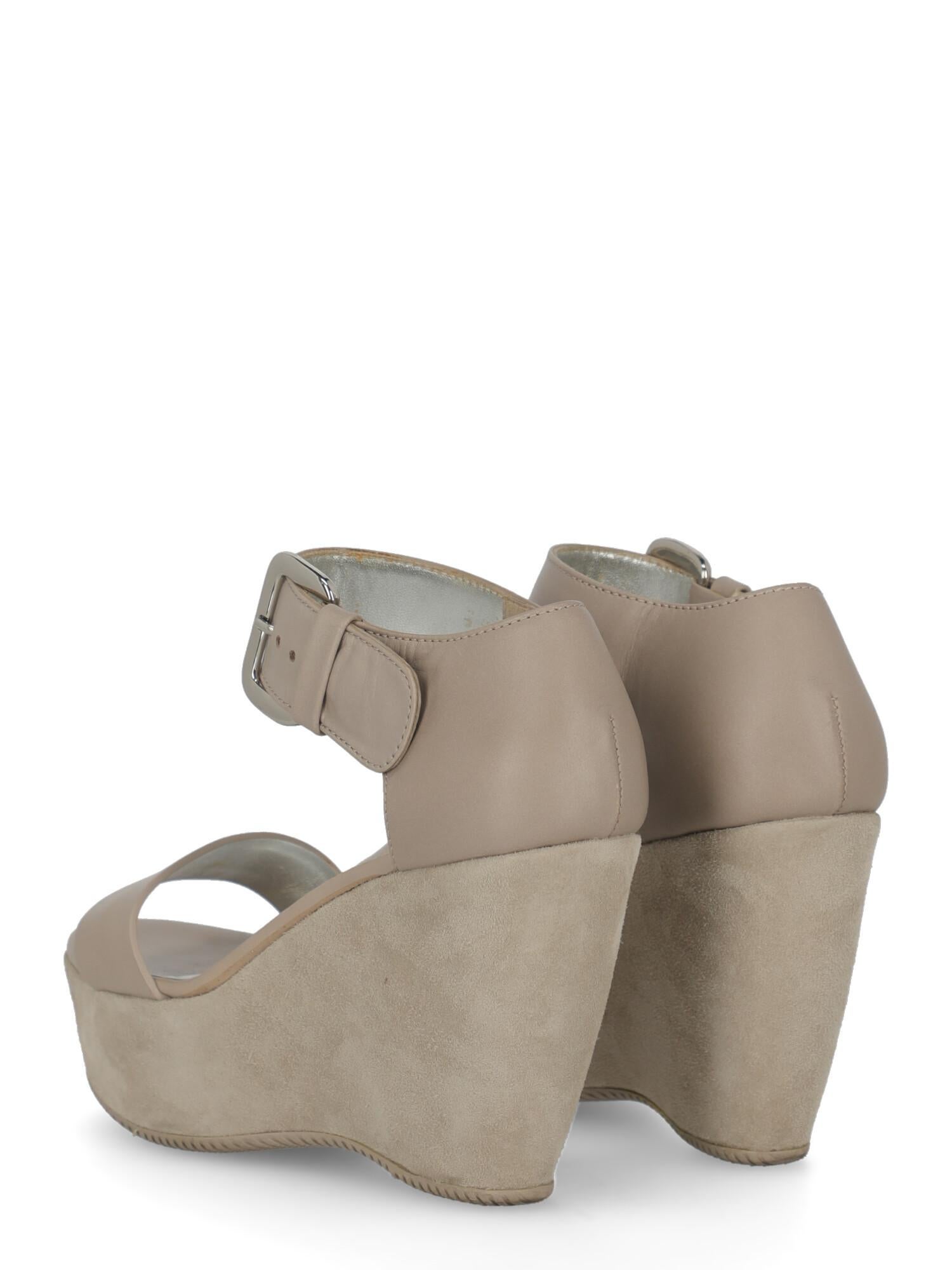 Brown Hogan Women  Wedges Grey Leather IT 37 For Sale