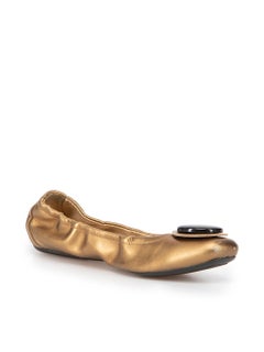 Hogan Women's Gold Leather Oversized Embellishment Ballet Flats