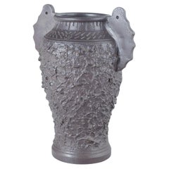 Höganäs. Ceramic vase with textured surface and sculptural handles. Early 20th C