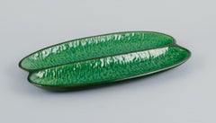 Höganäs, Elongated Two-Part Ceramic Dish in Organic Shape. Mid-20th C