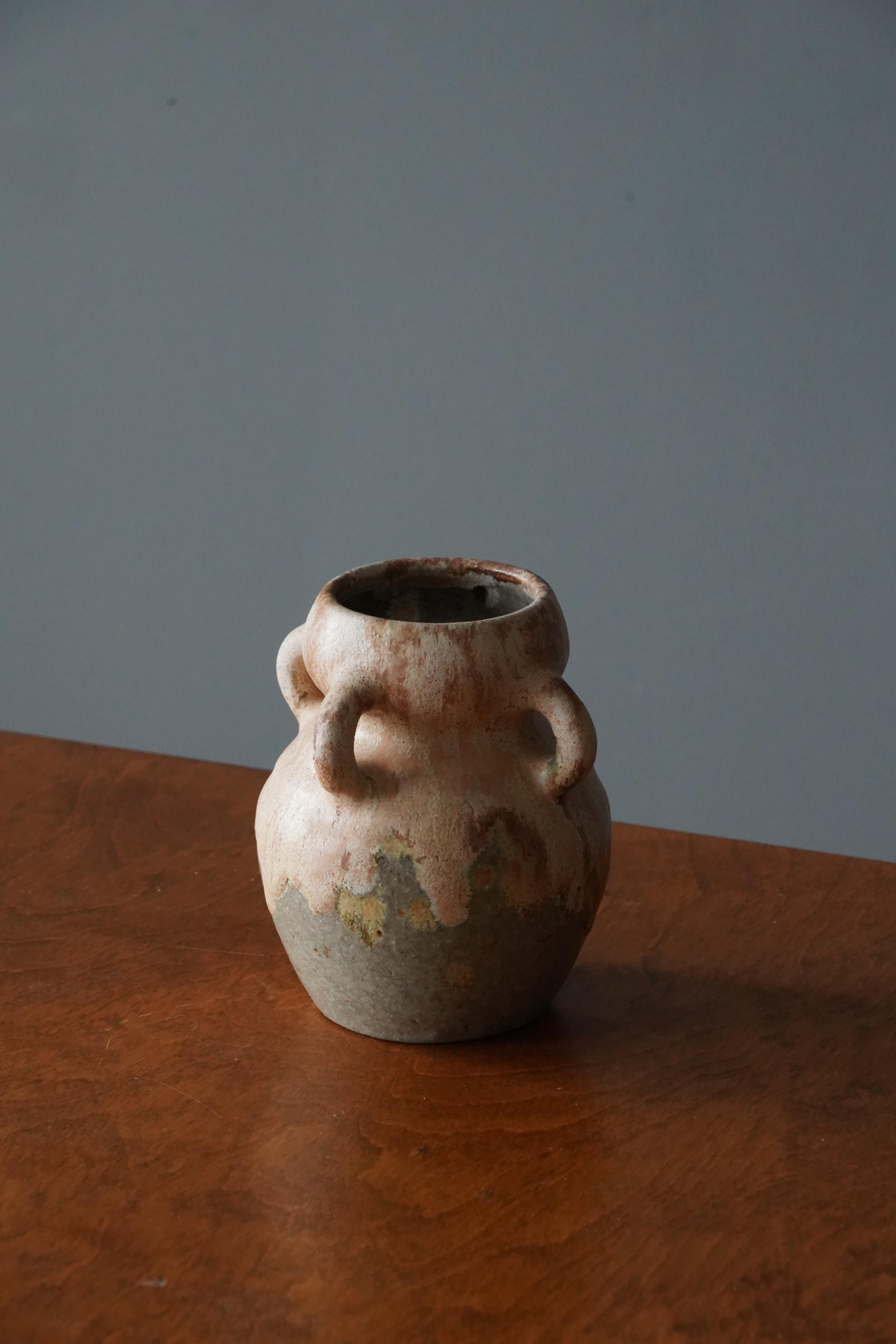 Scandinavian Modern Höganas Keramik, Early Vase, Glazed Earthenware, Höganäs, Sweden, 1920s