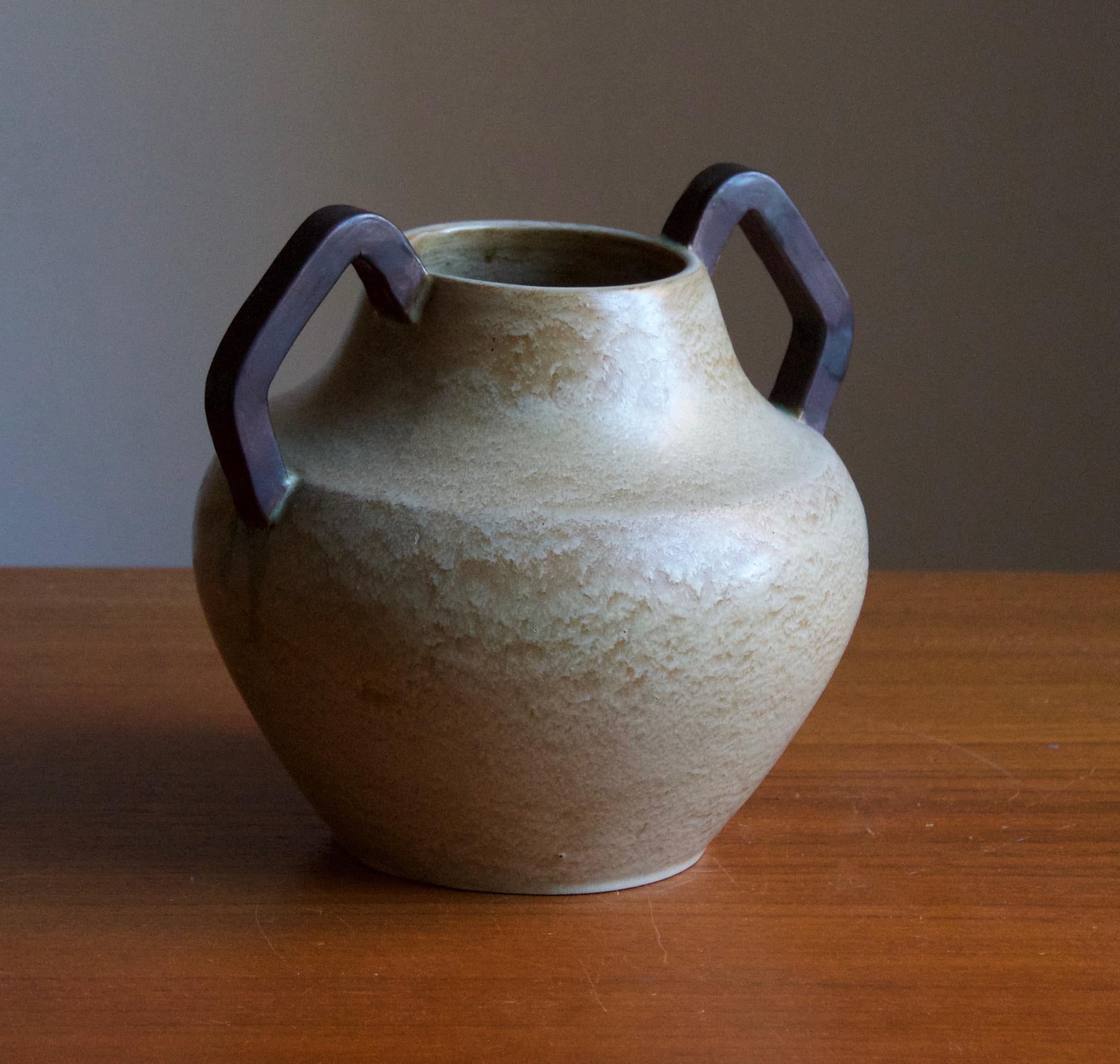 Mid-Century Modern Höganäs Keramik, Early Vase, Grey Glazed Ceramic, Sweden, 1940s