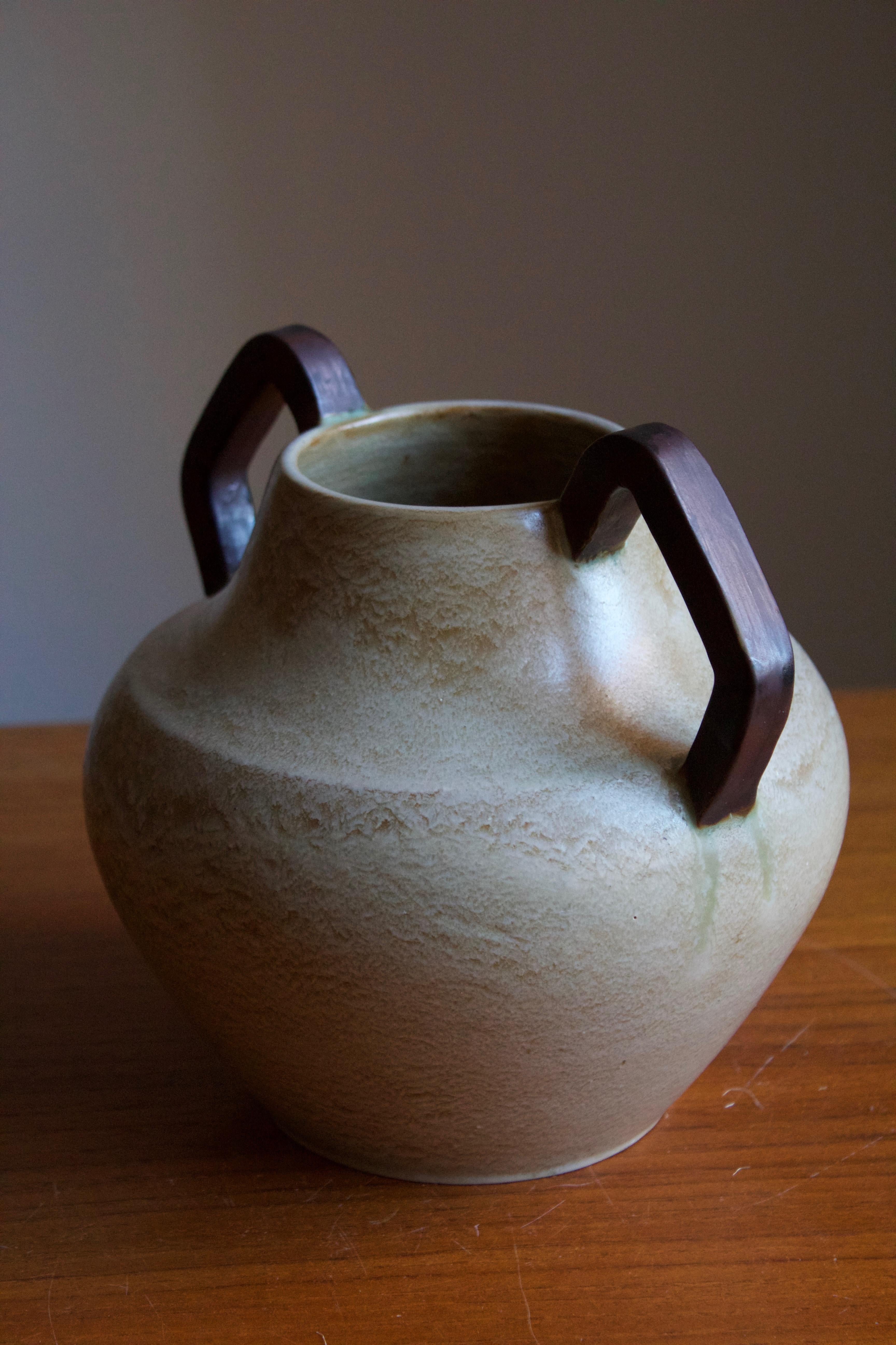 Höganäs Keramik, Early Vase, Grey Glazed Ceramic, Sweden, 1940s In Good Condition In High Point, NC