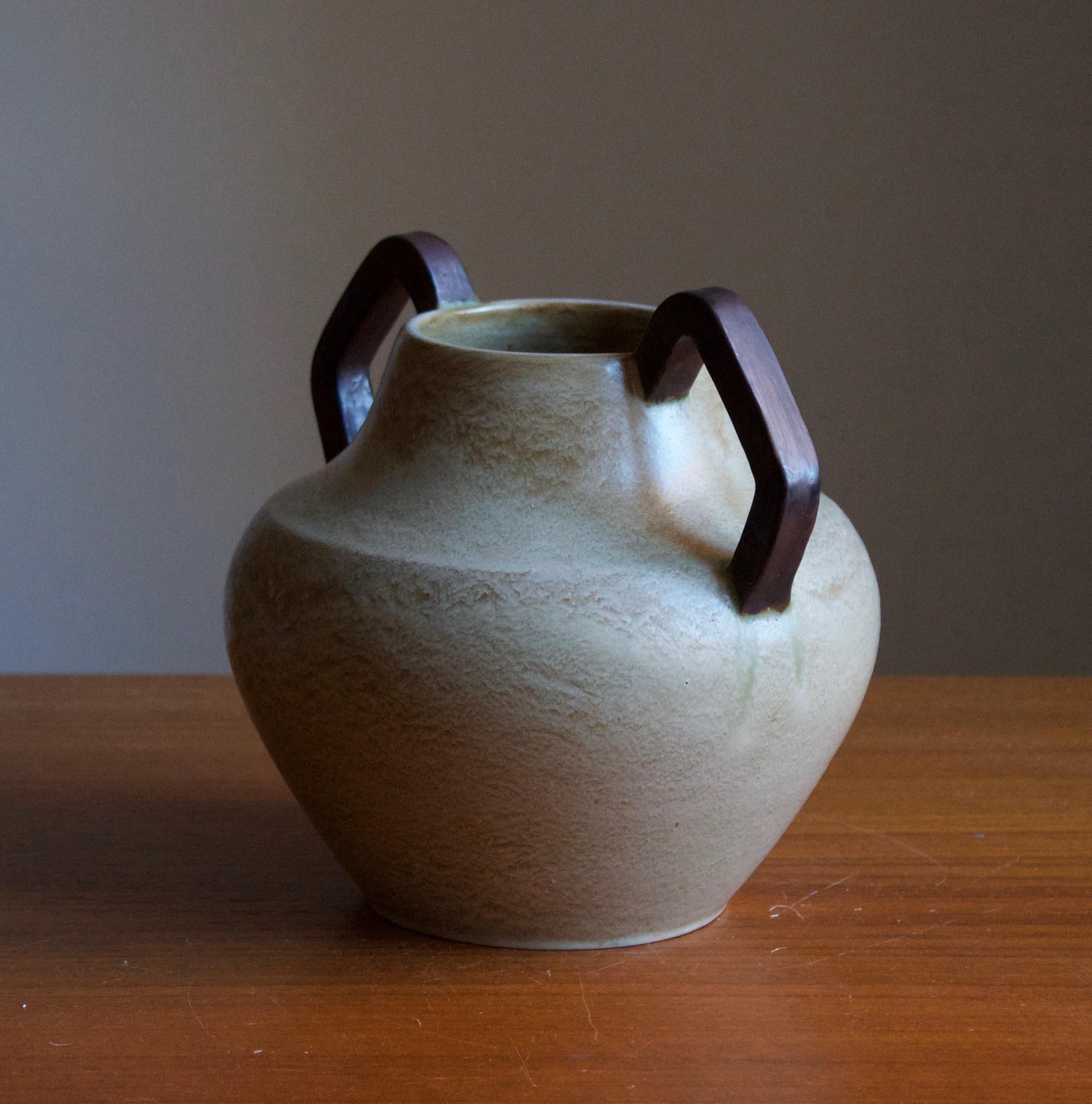 Mid-20th Century Höganäs Keramik, Early Vase, Grey Glazed Ceramic, Sweden, 1940s