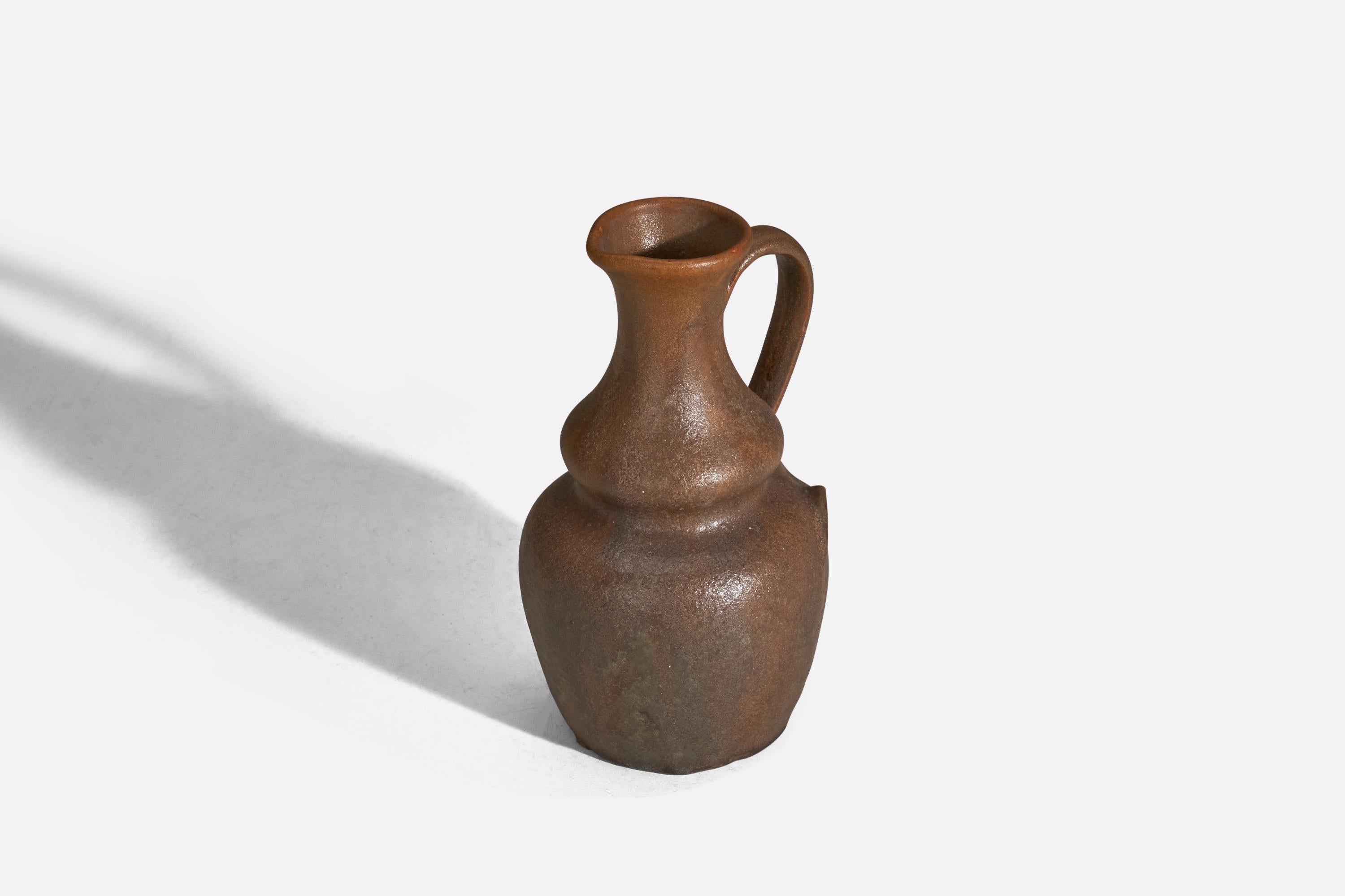 Scandinavian Modern Höganas Keramik, Pitcher, Brown Glazed Earthenware, Sweden, 1920s