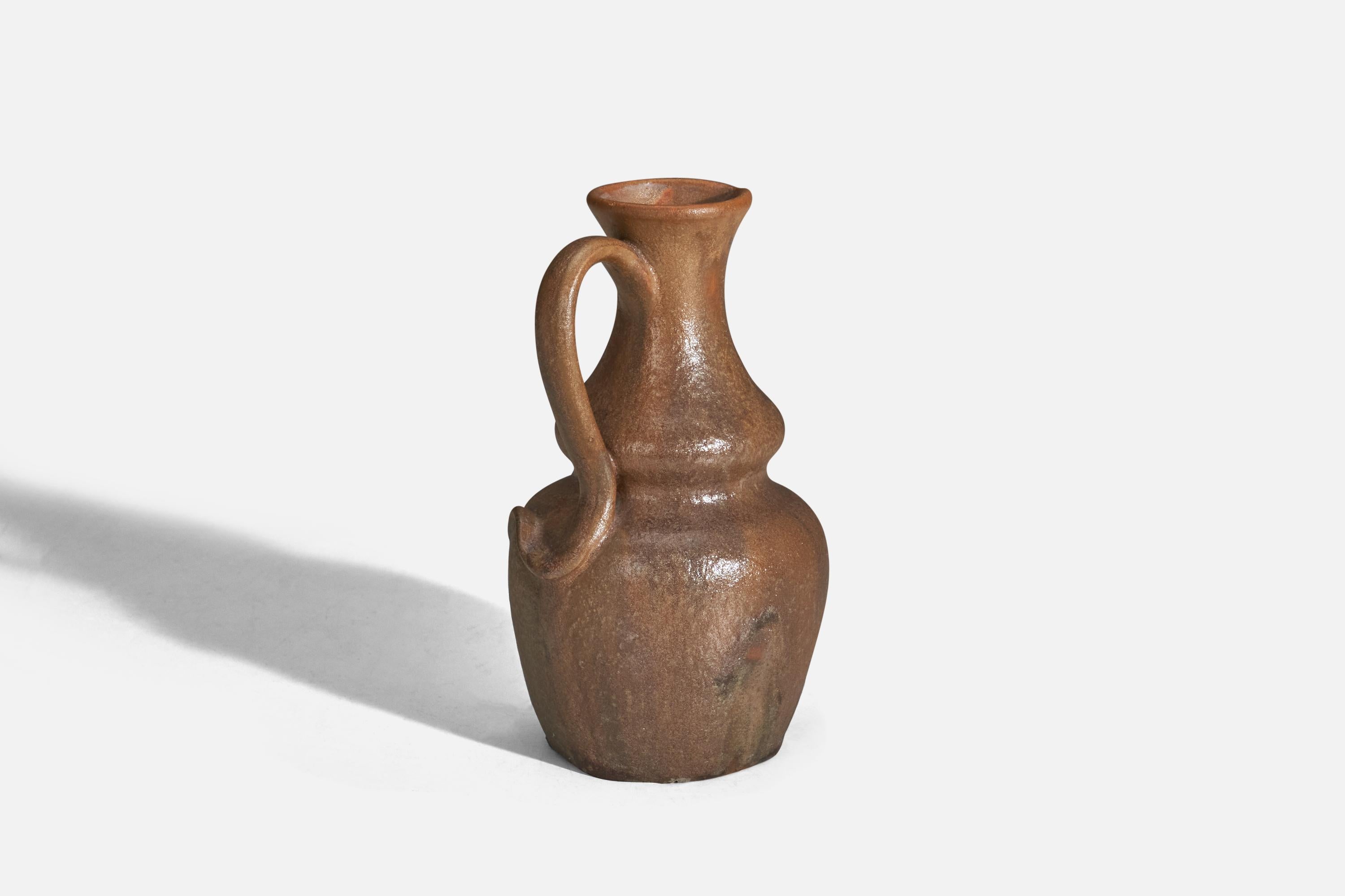 Swedish Höganas Keramik, Pitcher, Brown Glazed Earthenware, Sweden, 1920s
