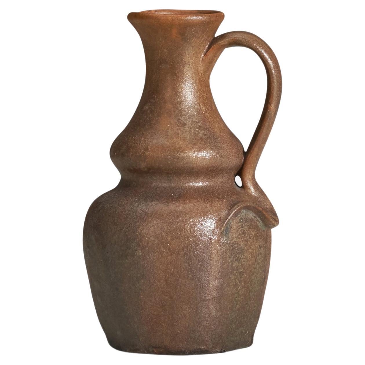 Höganas Keramik, Pitcher, Brown Glazed Earthenware, Sweden, 1920s