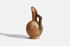 Höganas Keramik, Pitcher, Brown, Green Glazed Stoneware, Höganäs, Sweden, 1930s