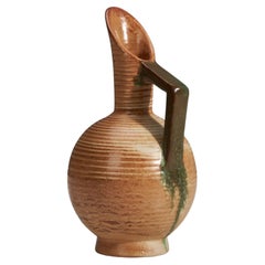 Höganas Keramik, Pitcher, Brown, Green Glazed Stoneware, Höganäs, Sweden, 1930s
