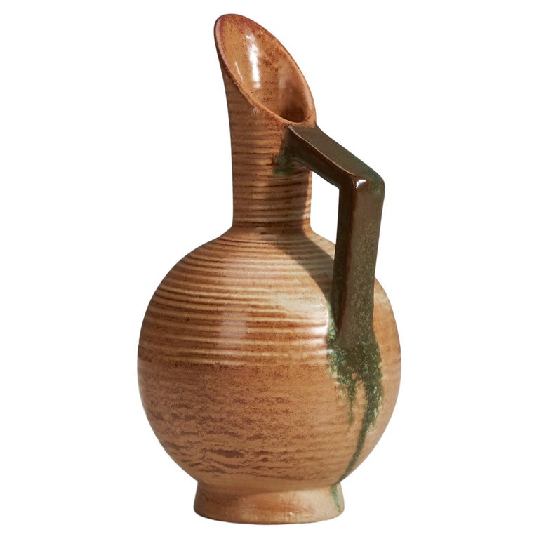 Höganas Keramik, Pitcher, Brown, Green Glazed Stoneware, Höganäs, Sweden, 1930s For Sale