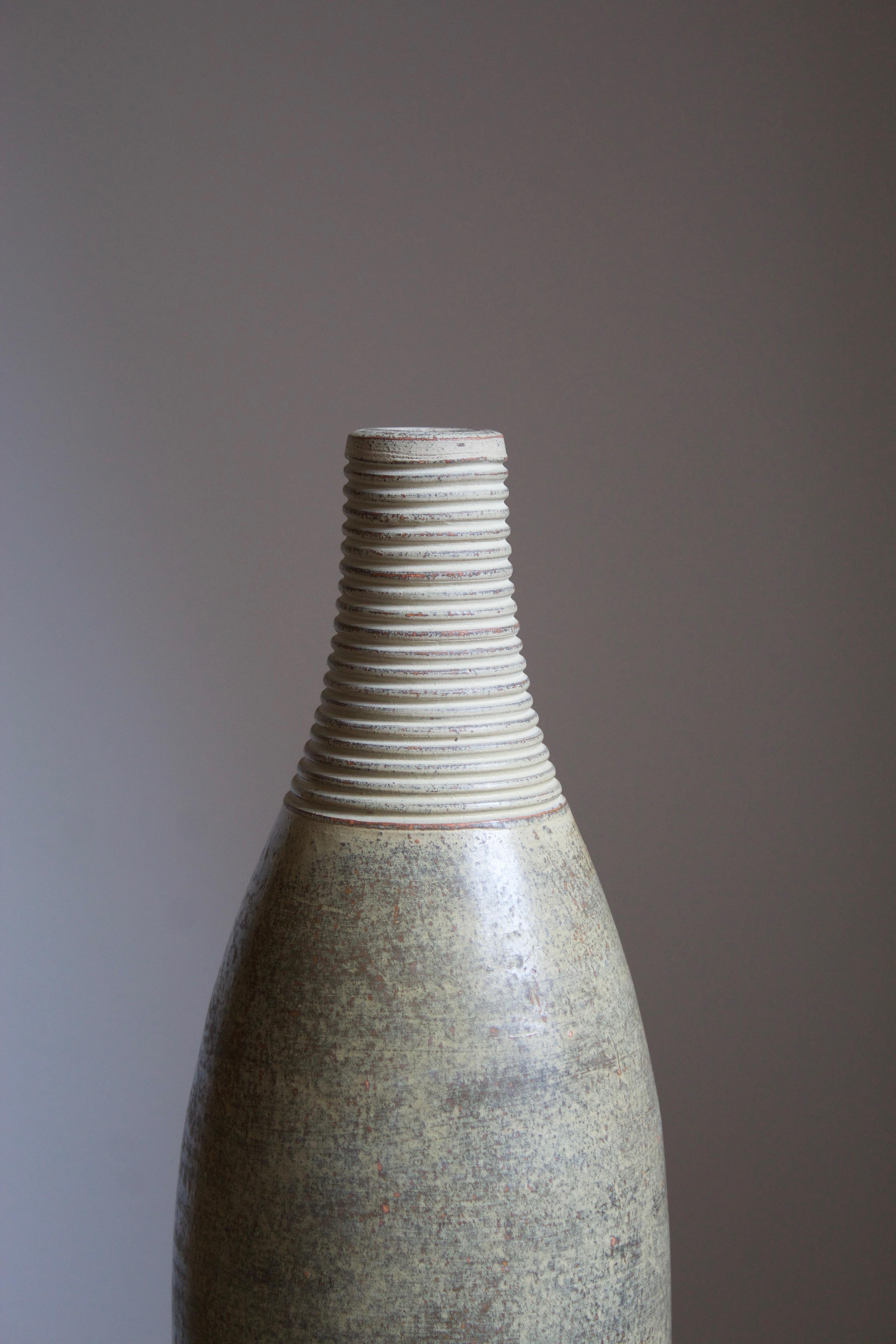 Mid-Century Modern Höganäs Keramik, Sizable Vase, Glazed and Incised Ceramic, Sweden, 1930s