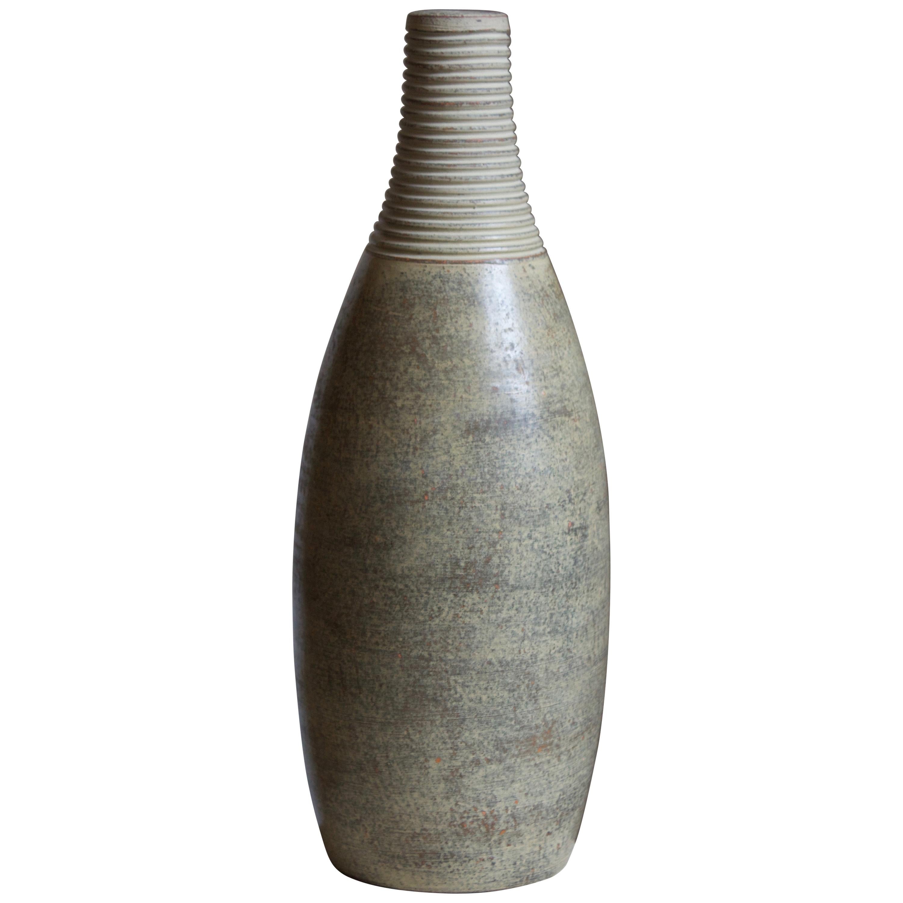 Höganäs Keramik, Sizable Vase, Glazed and Incised Ceramic, Sweden, 1930s