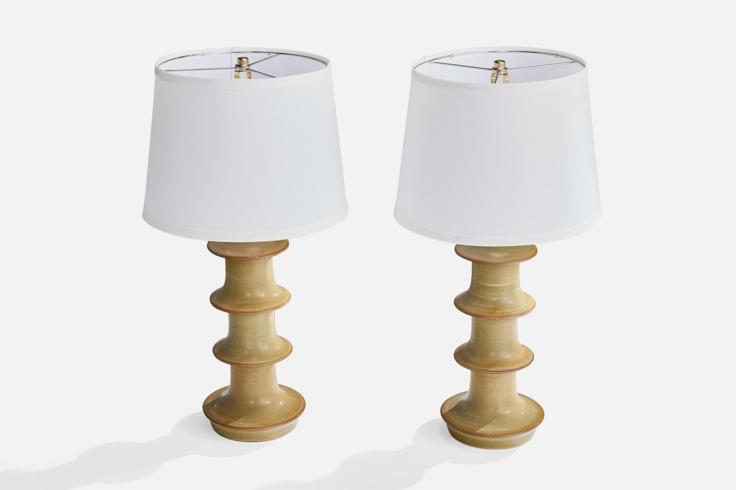 Mid-Century Modern Höganäs Keramik, Table Lamps, Stoneware, Sweden, 1960s For Sale