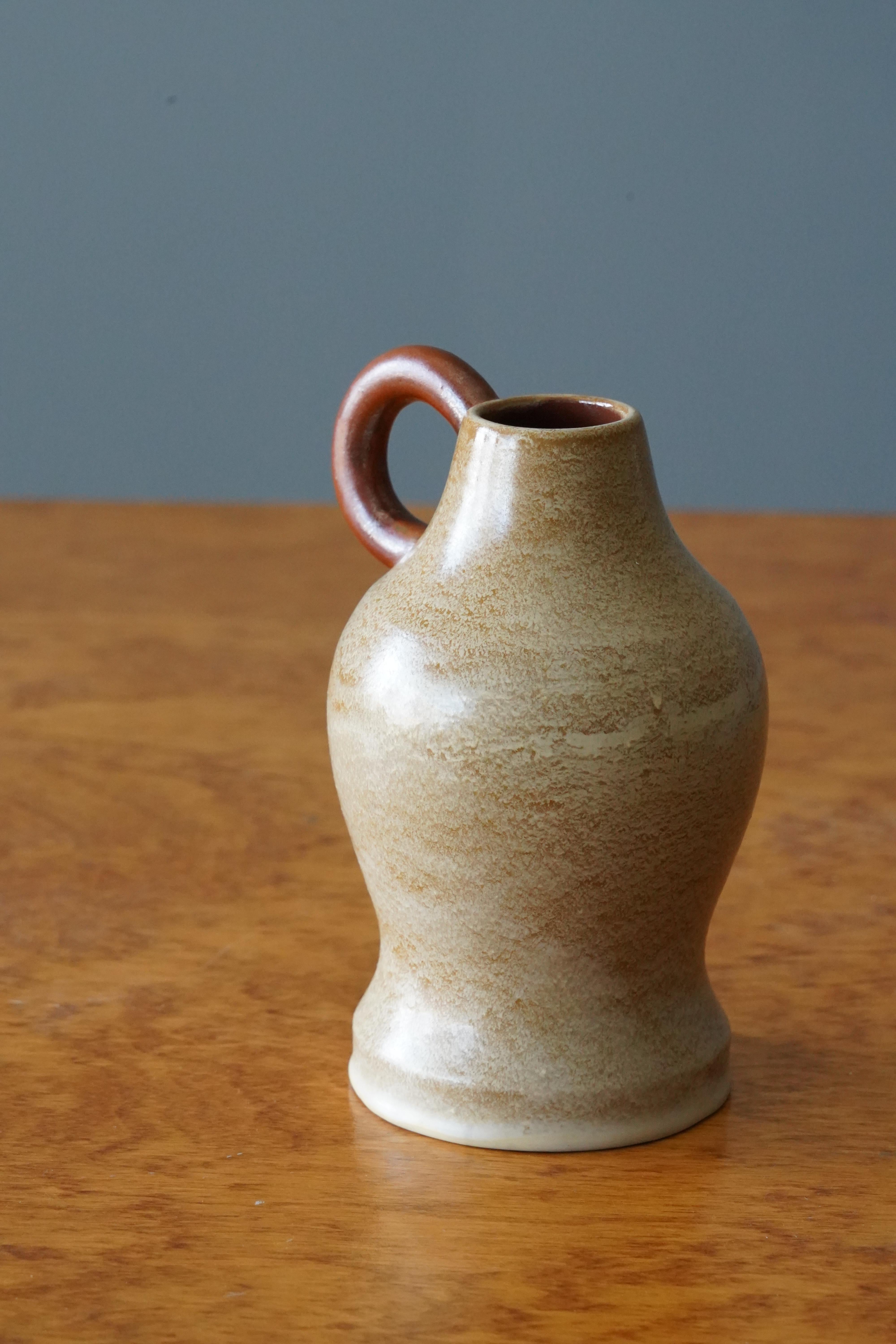Mid-Century Modern Höganäs Keramik, Vase, Brown Beige Glazed Ceramic, Sweden, 1940s