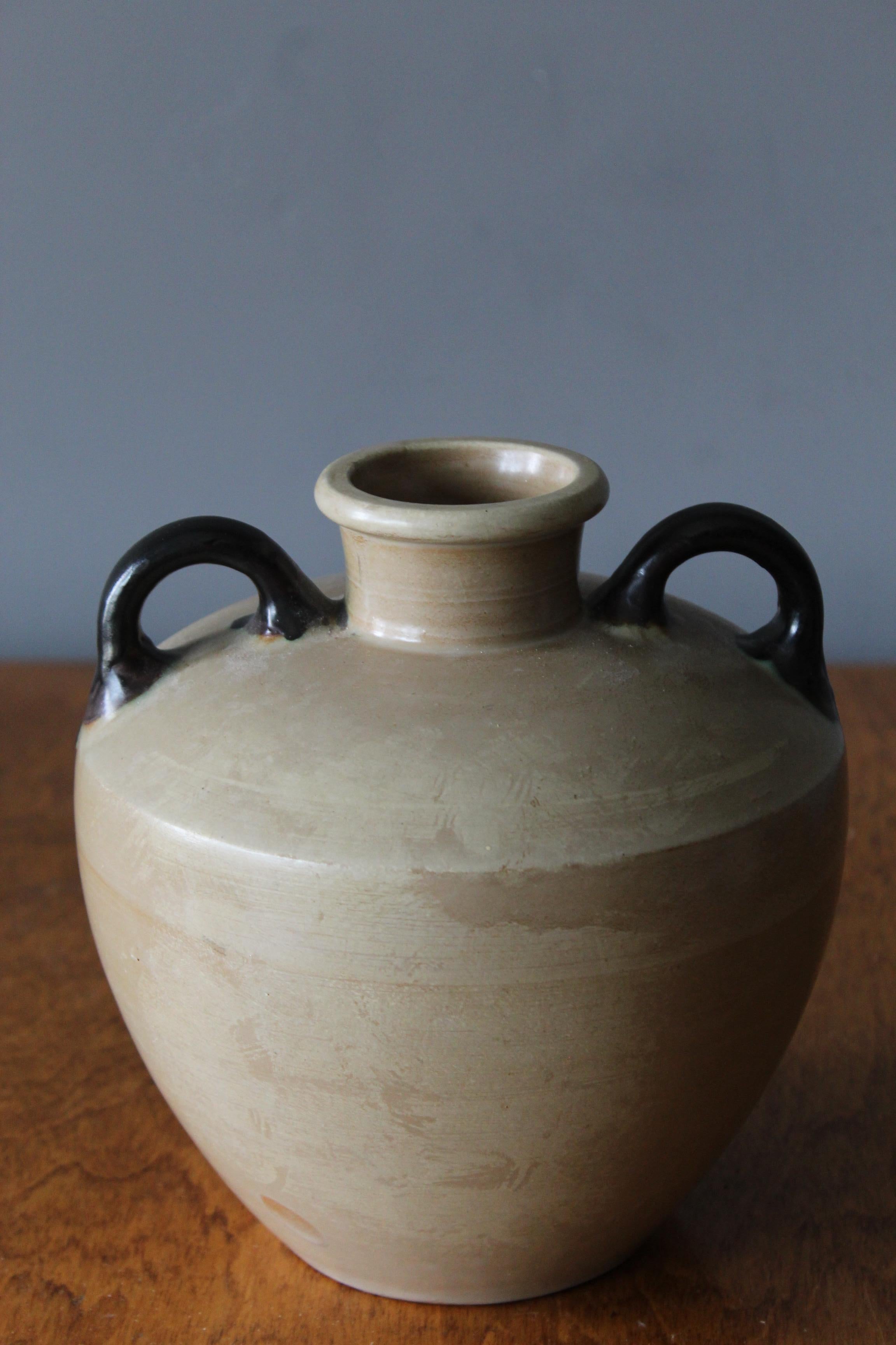 Swedish Höganäs Keramik, Vase, Brown Beige Glazed Ceramic, Sweden, 1940s