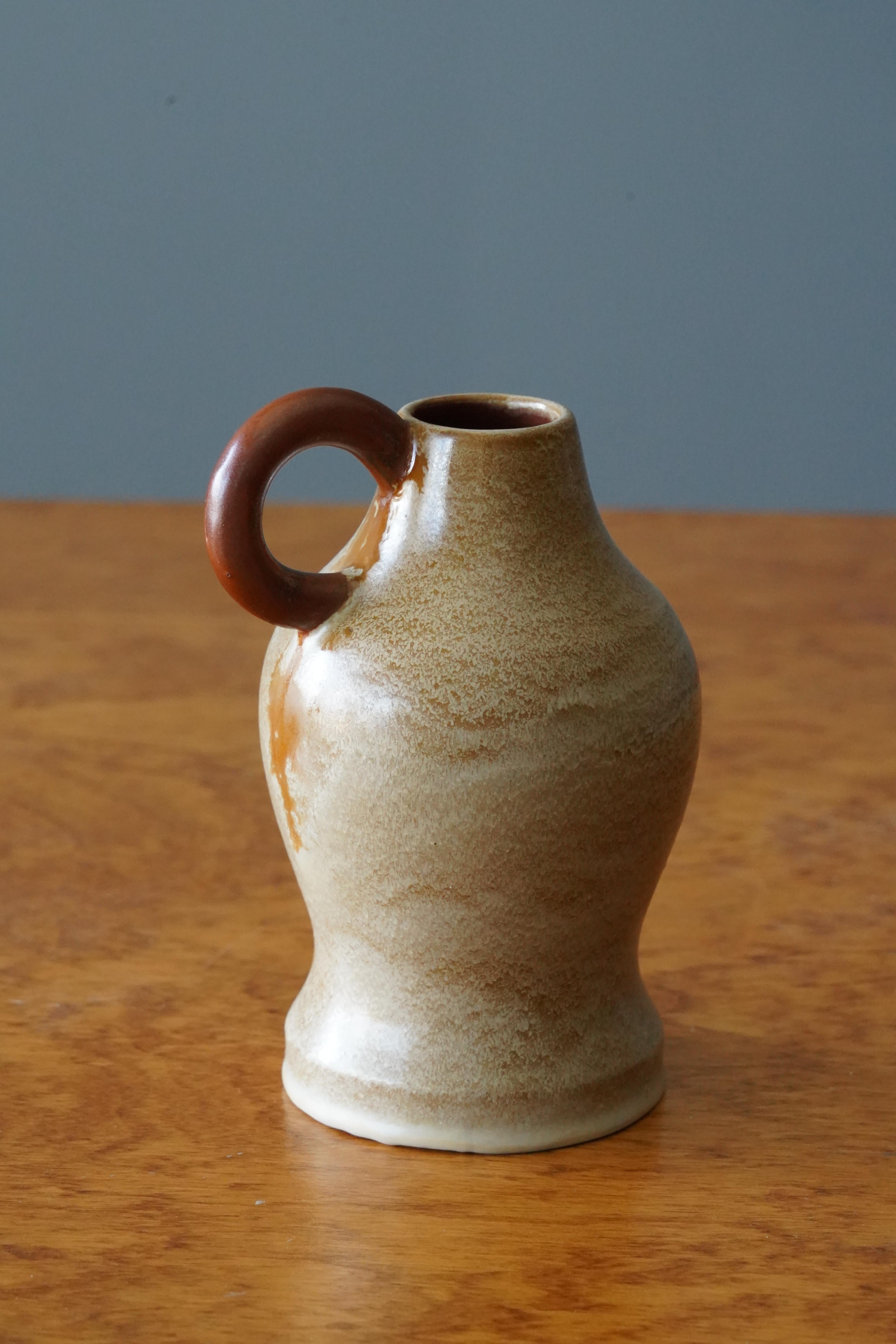 Swedish Höganäs Keramik, Vase, Brown Beige Glazed Ceramic, Sweden, 1940s